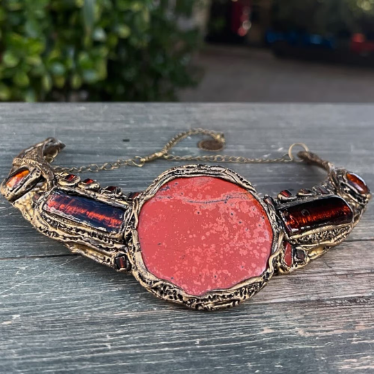 Red Jasper Murano Glass Statement Choker - Chunky Collar Necklace