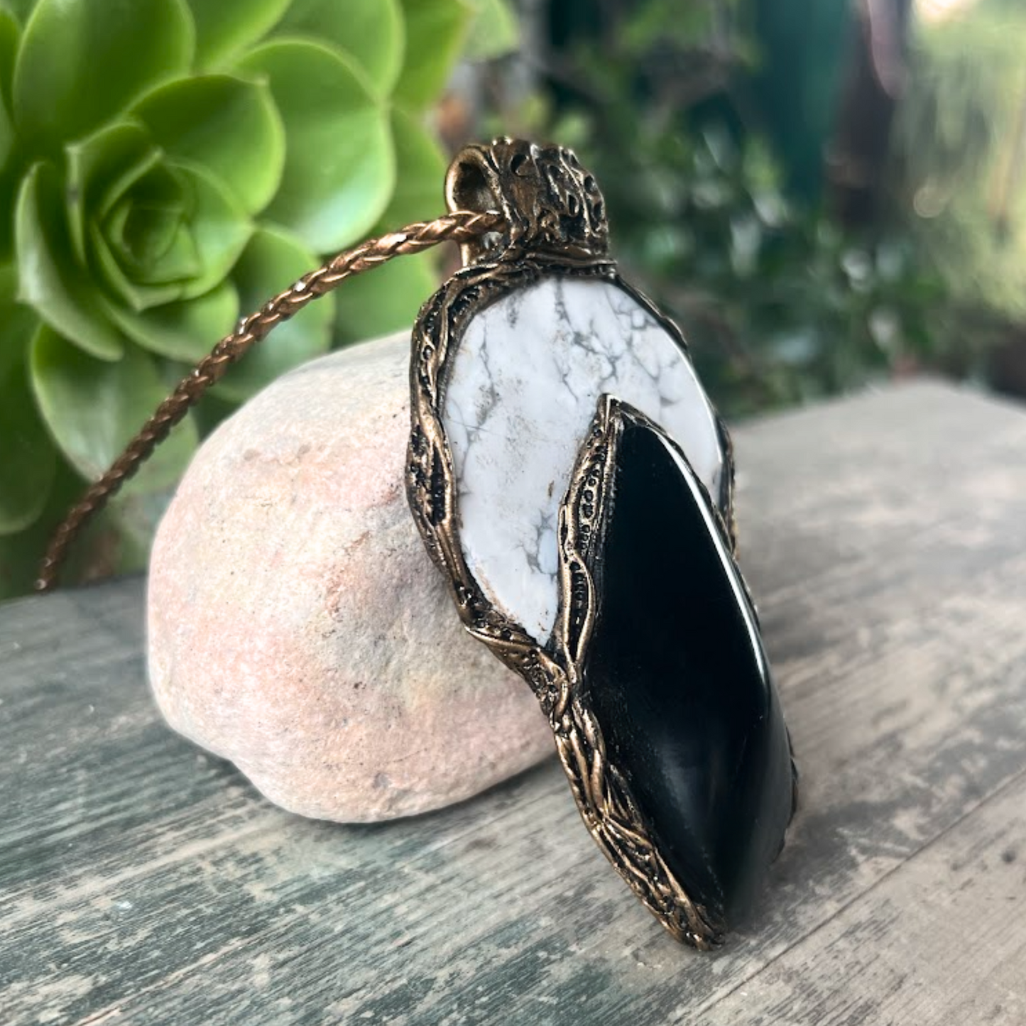 Black White Chunky Pendant with Hawkeye & Howlite - Statement Gemstone Necklace