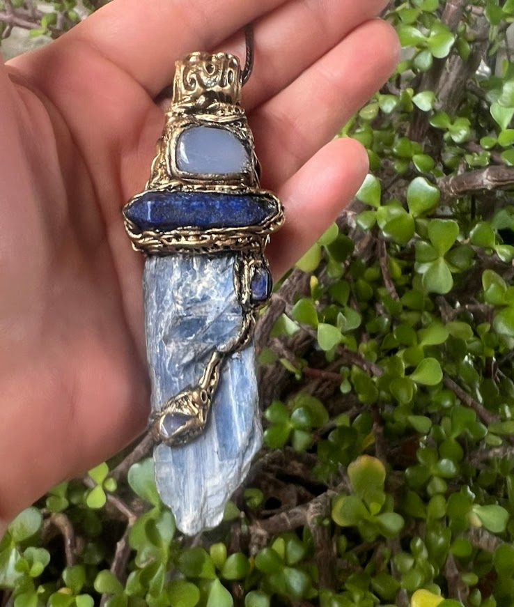 Blue Kyanite Lapis Lazuli Onyx Raw Healing Stone Amulet Necklace
