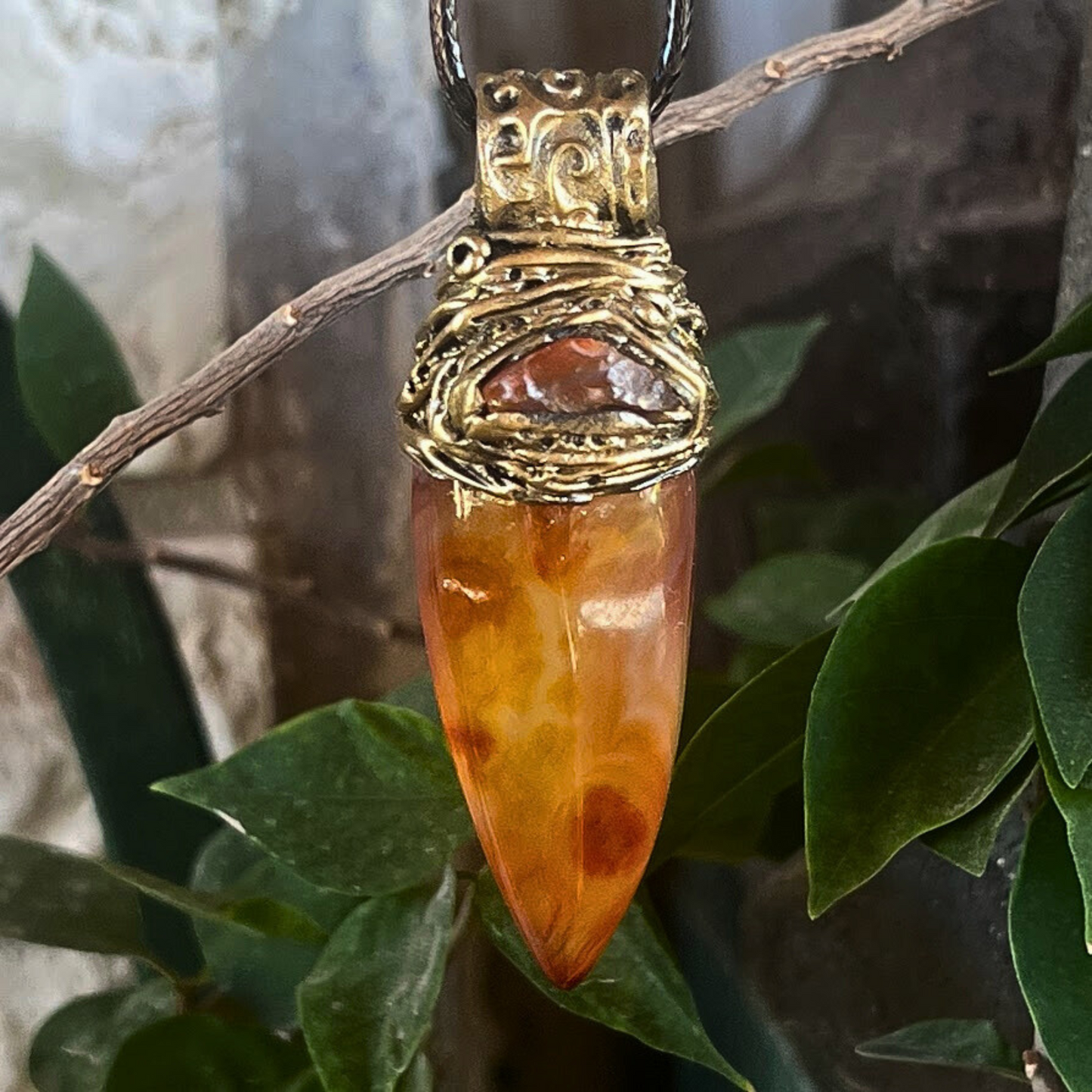 Carnelian Crystal Point Raw Stone Necklace