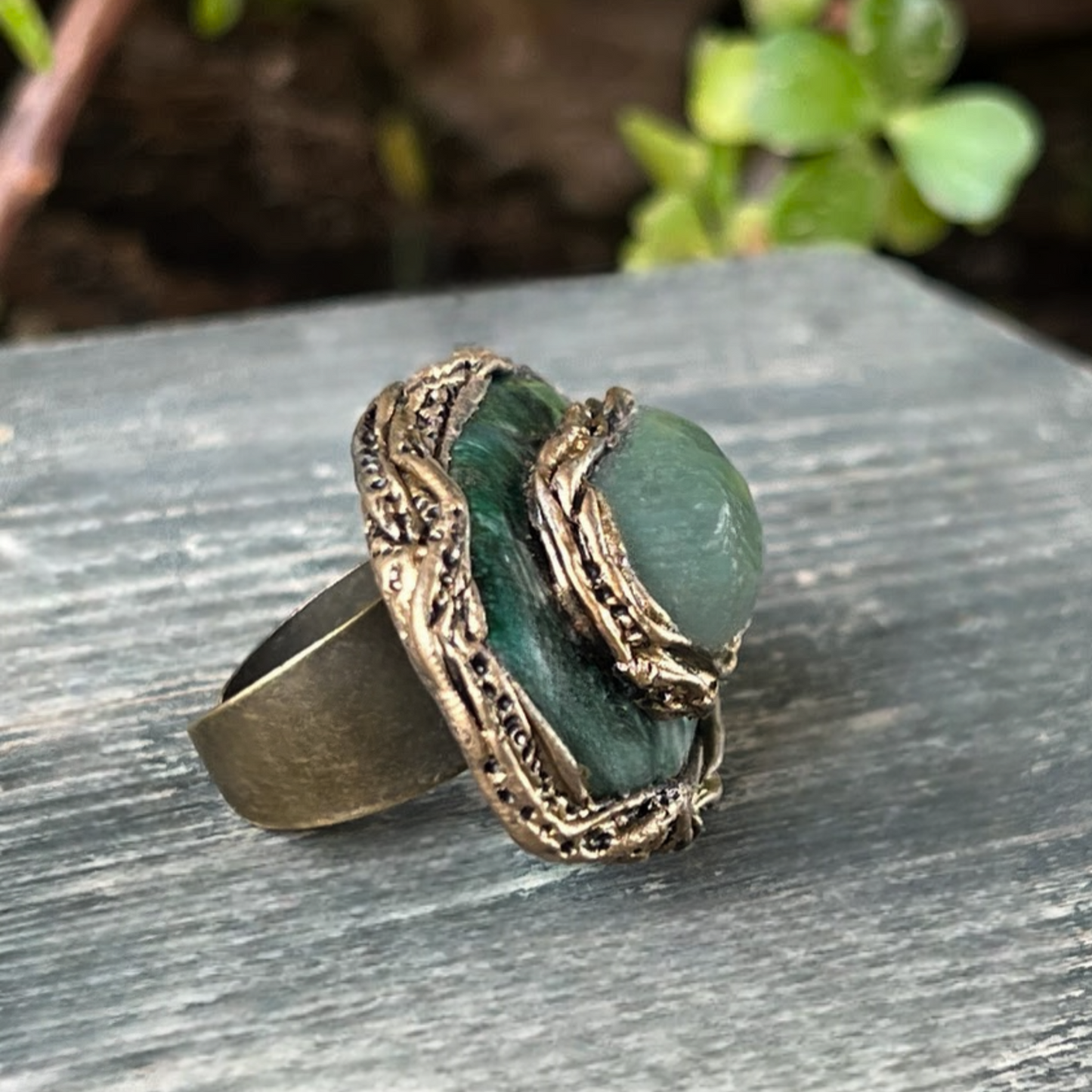Dark and Light Aventurine Green Stone Ring - Bold Statement Jewelry