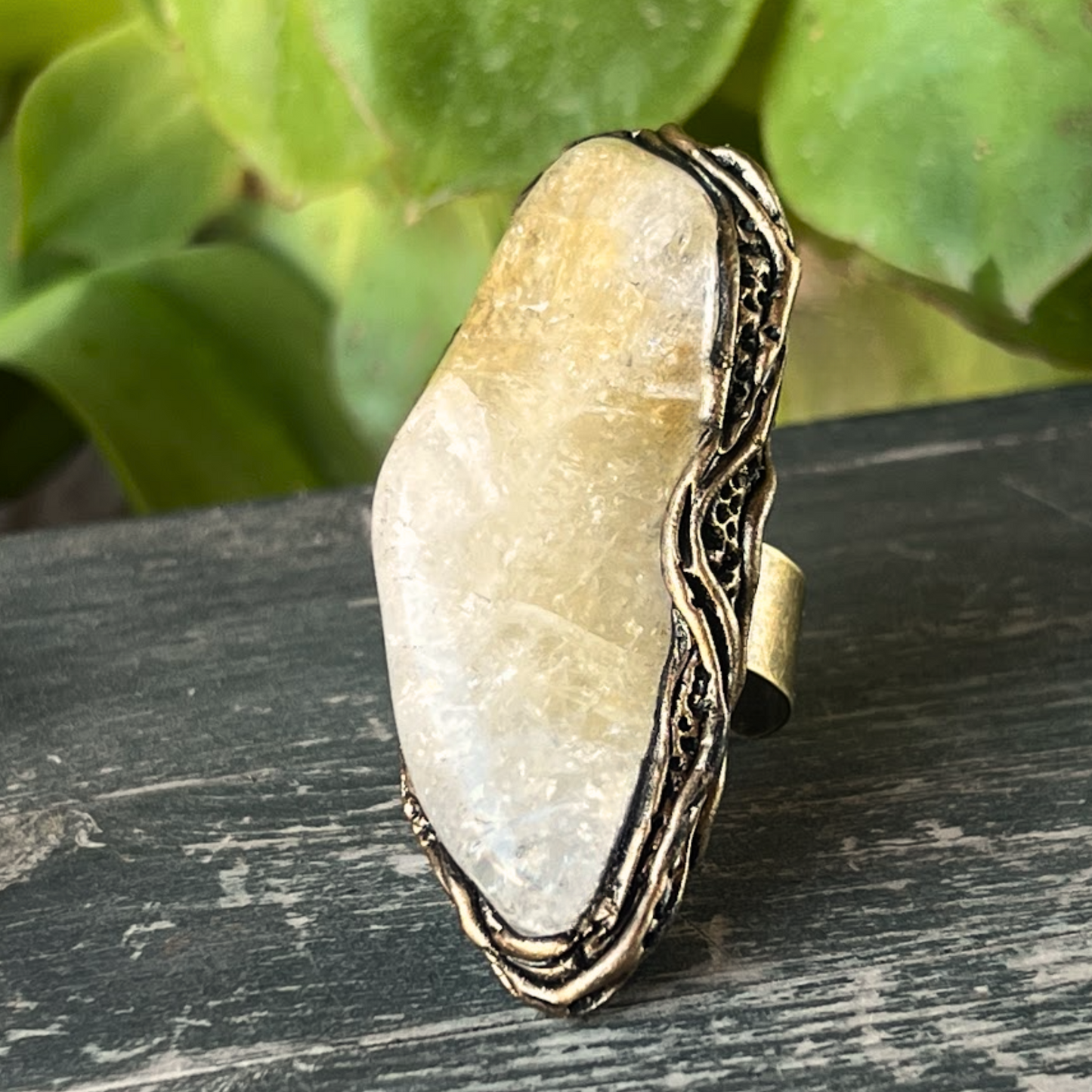 Chunky Citrine Crystal Ring for Prosperity