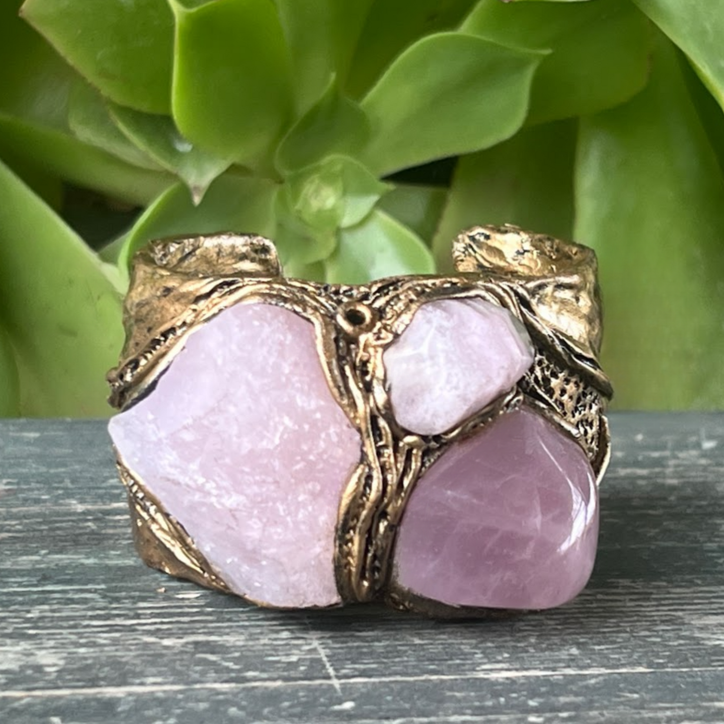 Rose Quartz Large Cuff Bracelet - Bold Gemstone Statement