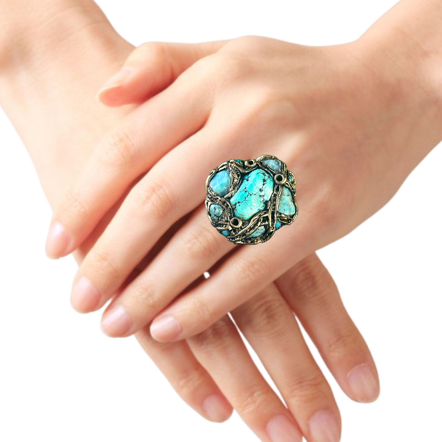 Turquoise Chunky Hoop Earrings - Statement Gemstone Jewelry