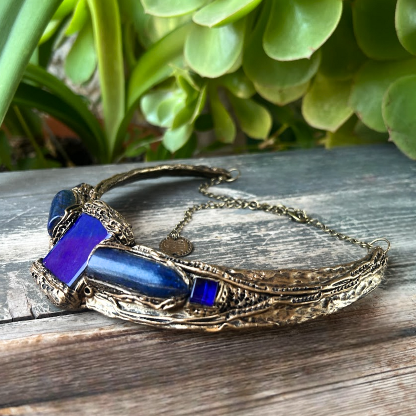 Lapis Lazuli Chunky Boho Necklace - Blue Crystal Statement Jewelry, Unique Gift for Her