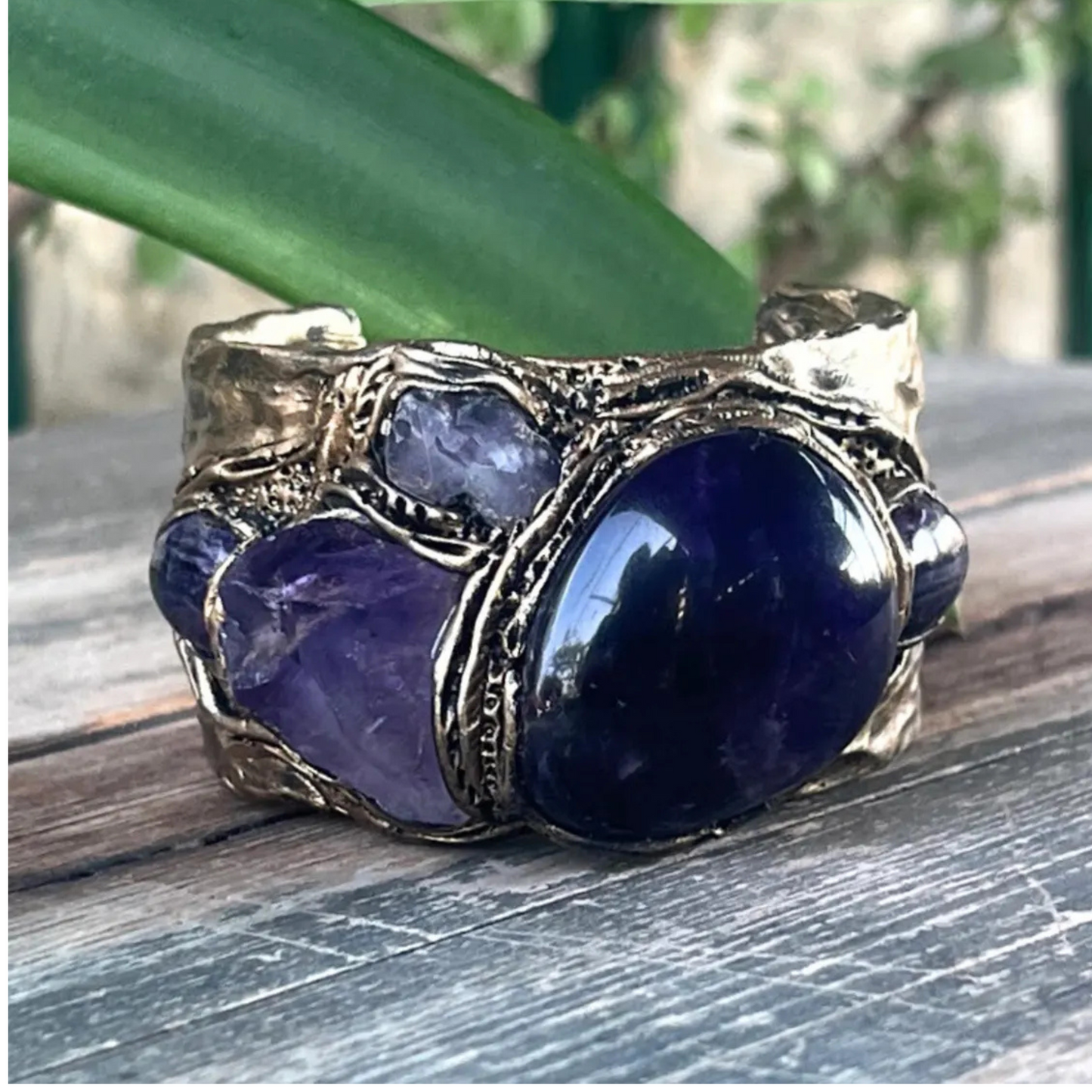 Amethyst Crystal Cuff Bracelet - Boho Statement Jewelry - Unique Gift for Her