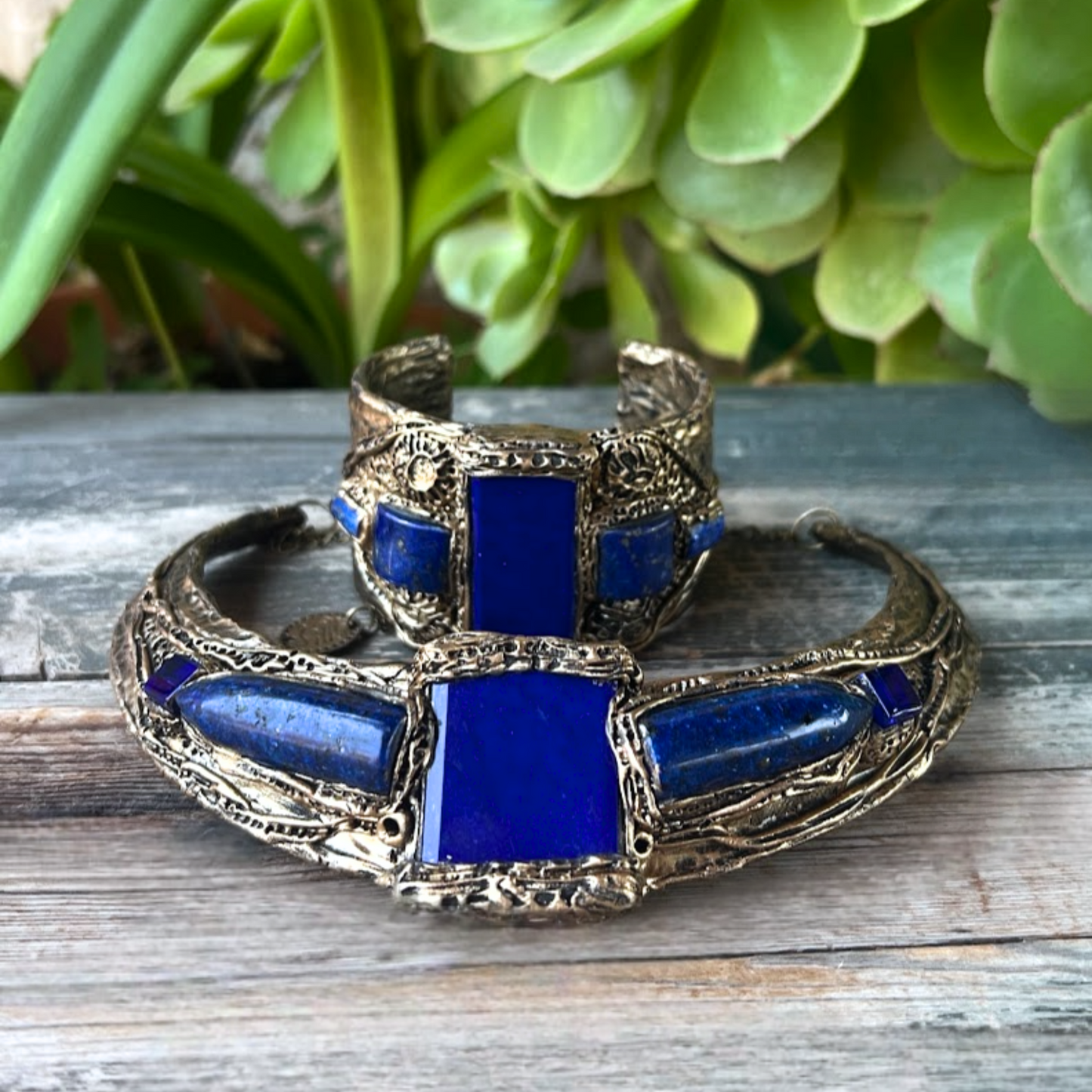 Lapis Lazuli Gemstone Cuff Bracelet - Boho Unique Statement Blue