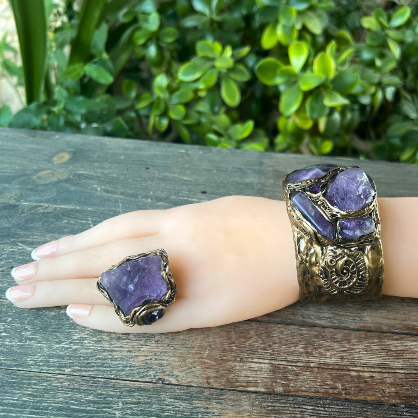 Amethyst Cuff Healing Crystal Bracelet, Boho Purple Stone Bracelet