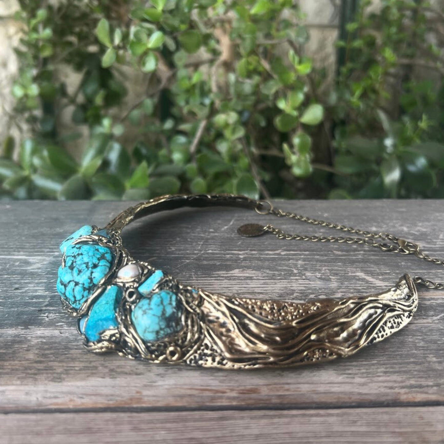 Turquoise, Amazonite & Chalcedony Chunky Choker Collar Necklace