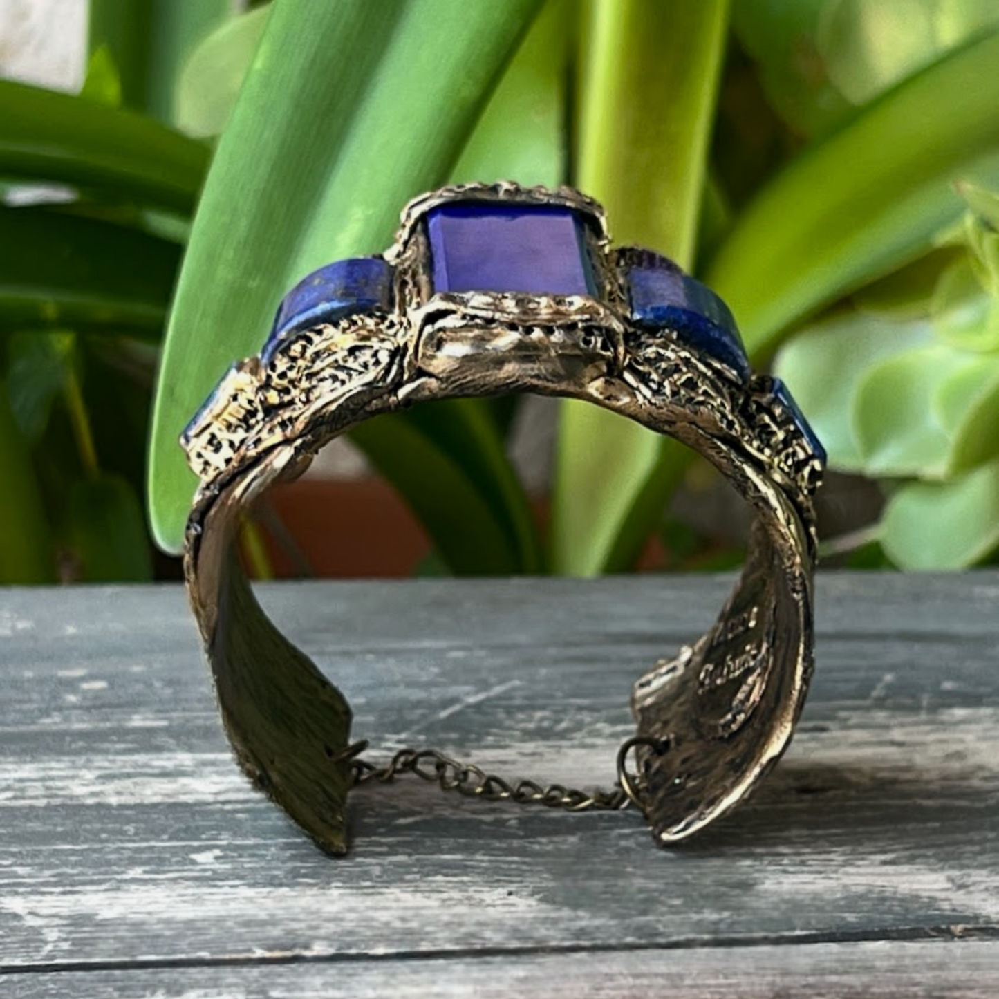 Lapis Lazuli Gemstone Cuff Bracelet - Boho Unique Statement Blue
