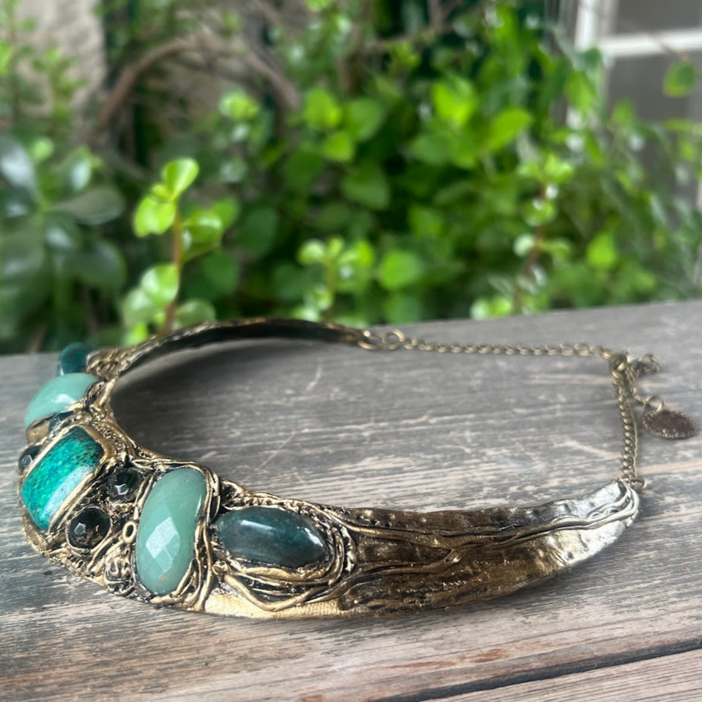Chunky Green Choker Collar Necklace with Aventurine, Bloodstone & Chrysocolla