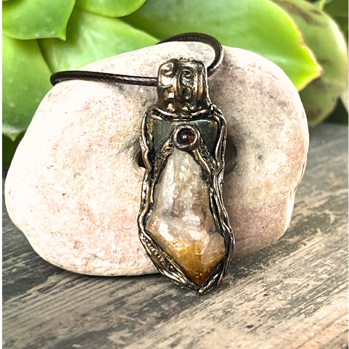 Citrine & Pyrite Protection Bracelet - Statement Hinged Gemstone Cuff
