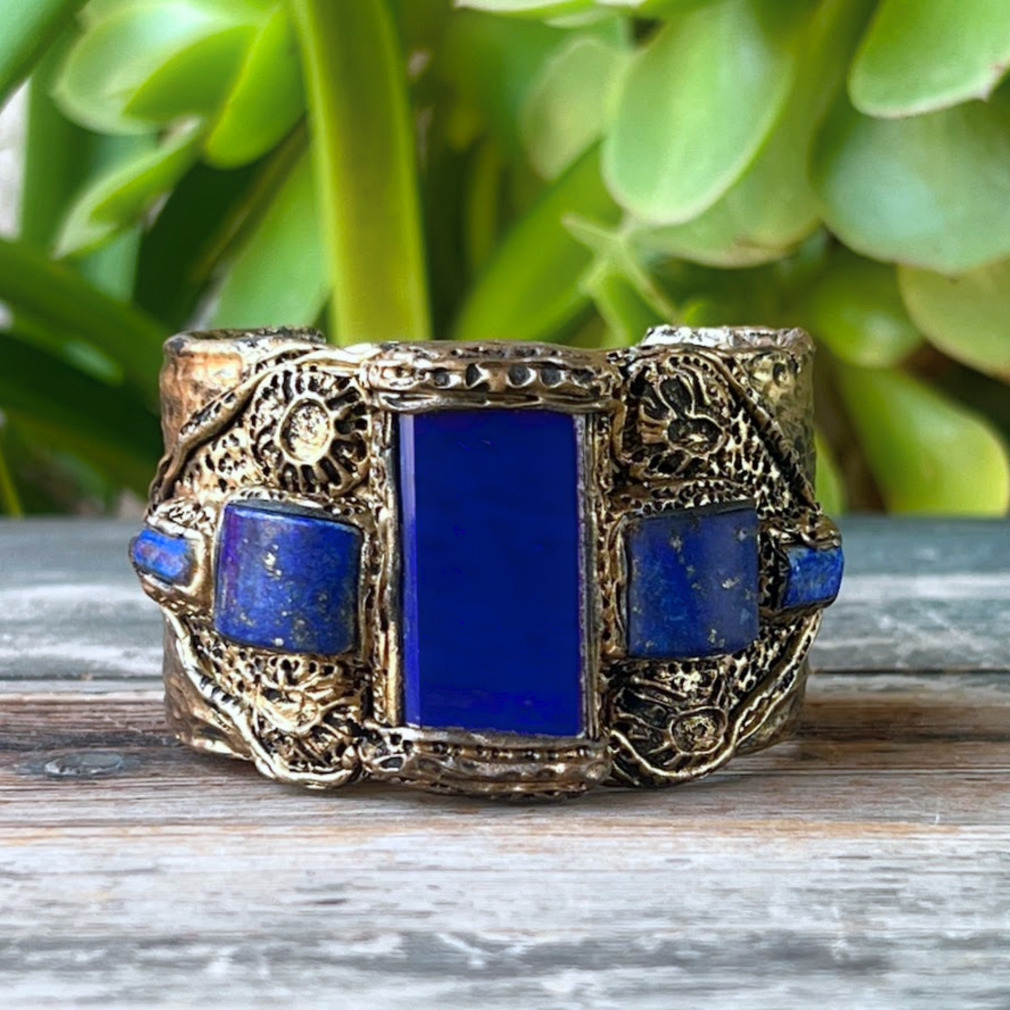 Lapis Lazuli Gemstone Cuff Bracelet - Boho Unique Statement Blue