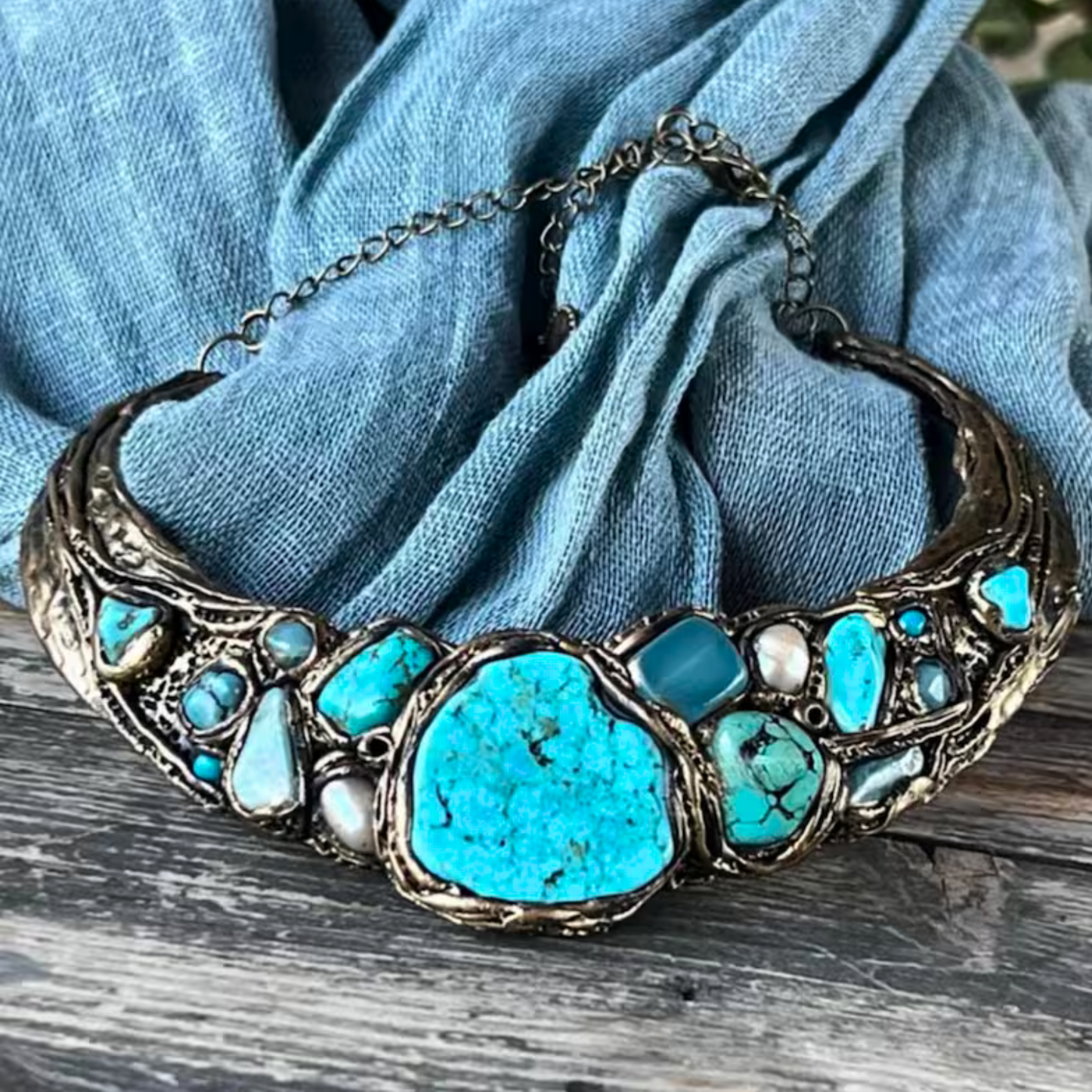 Turquoise Chunky Hoop Earrings - Statement Gemstone Jewelry