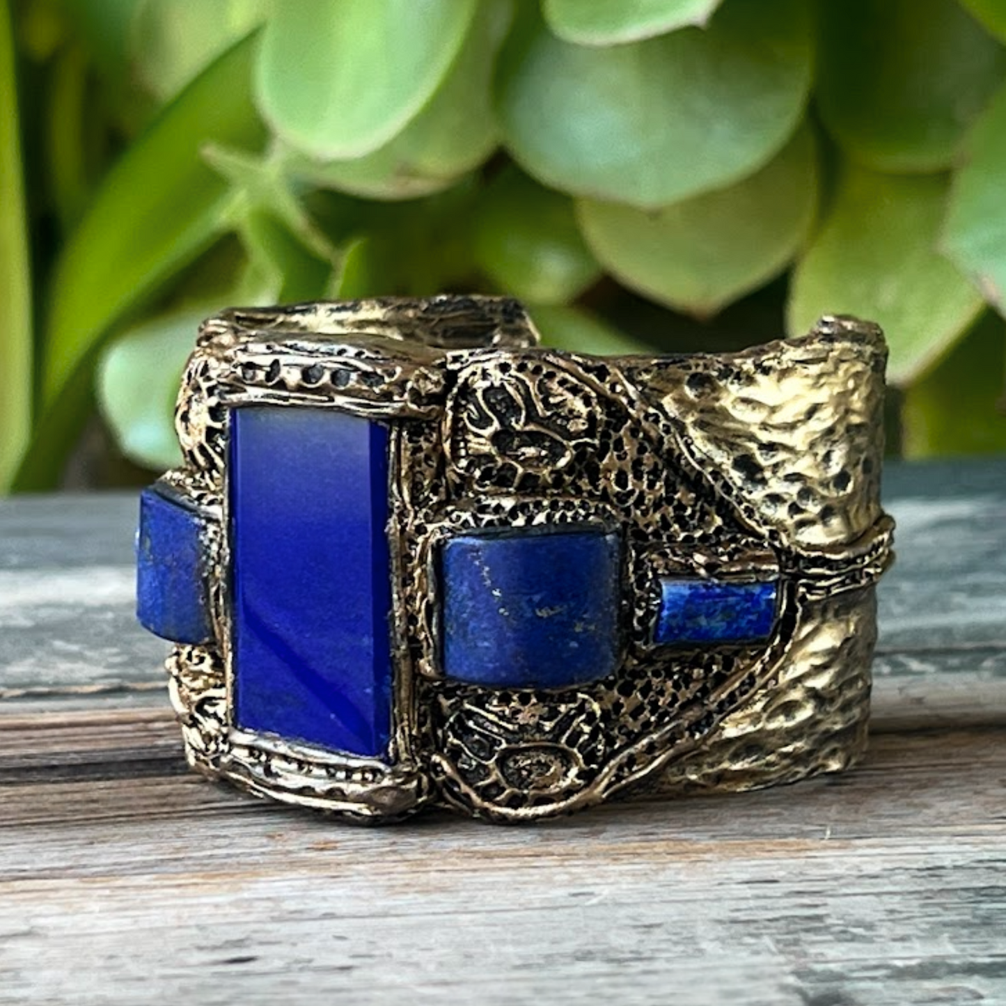 Lapis Lazuli Gemstone Cuff Bracelet - Boho Unique Statement Blue