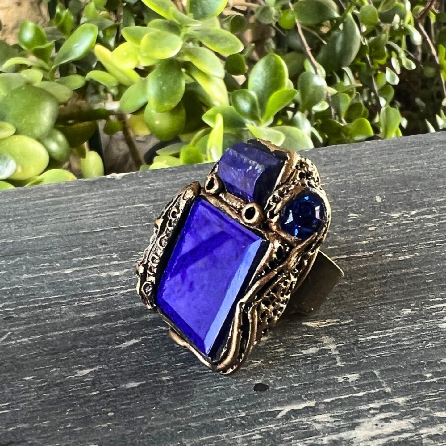 Chunky Lapis Lazuli Blue Square Ring - Unique Gemstone Statement Jewelry