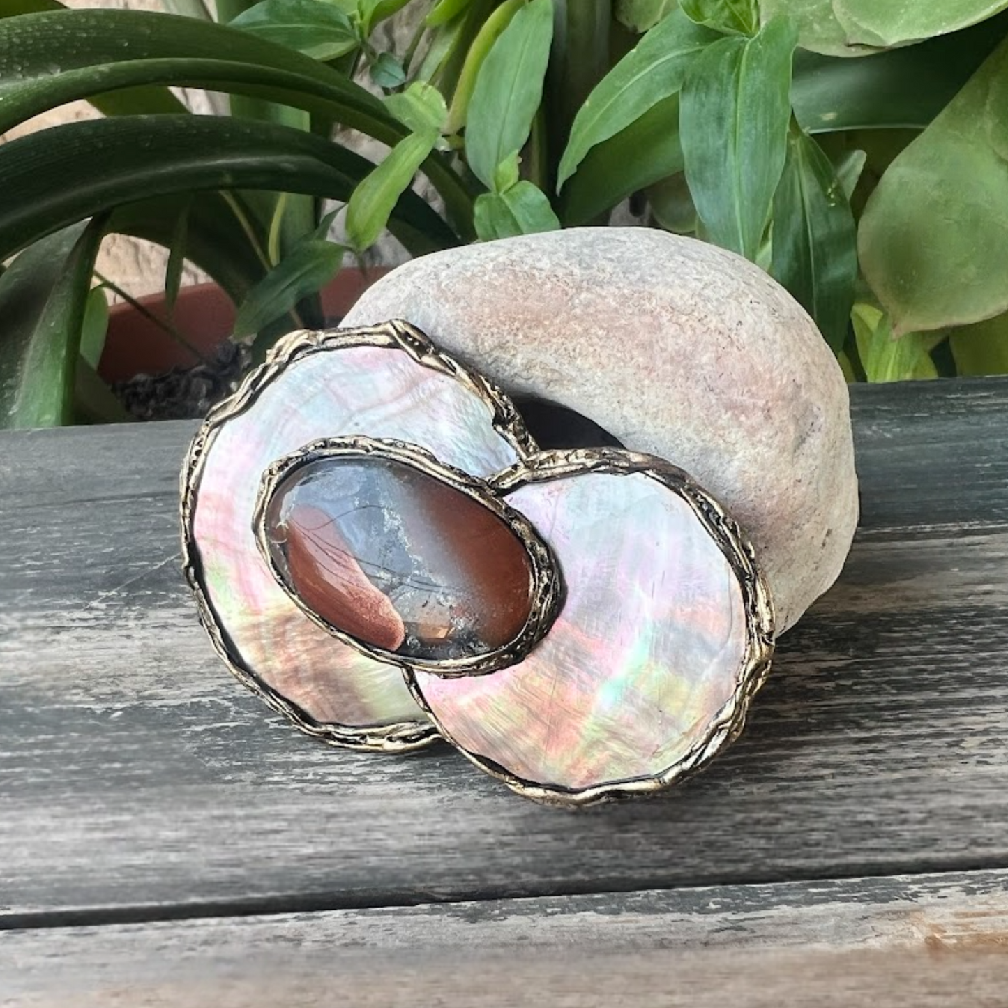 Mother of Pearl and Jasper Brooch, Contemporary Statement Pin