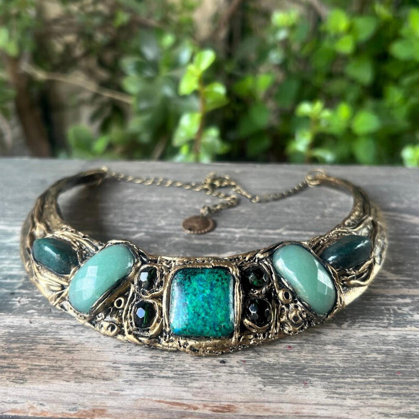 Chunky Green Choker Collar Necklace with Aventurine, Bloodstone & Chrysocolla
