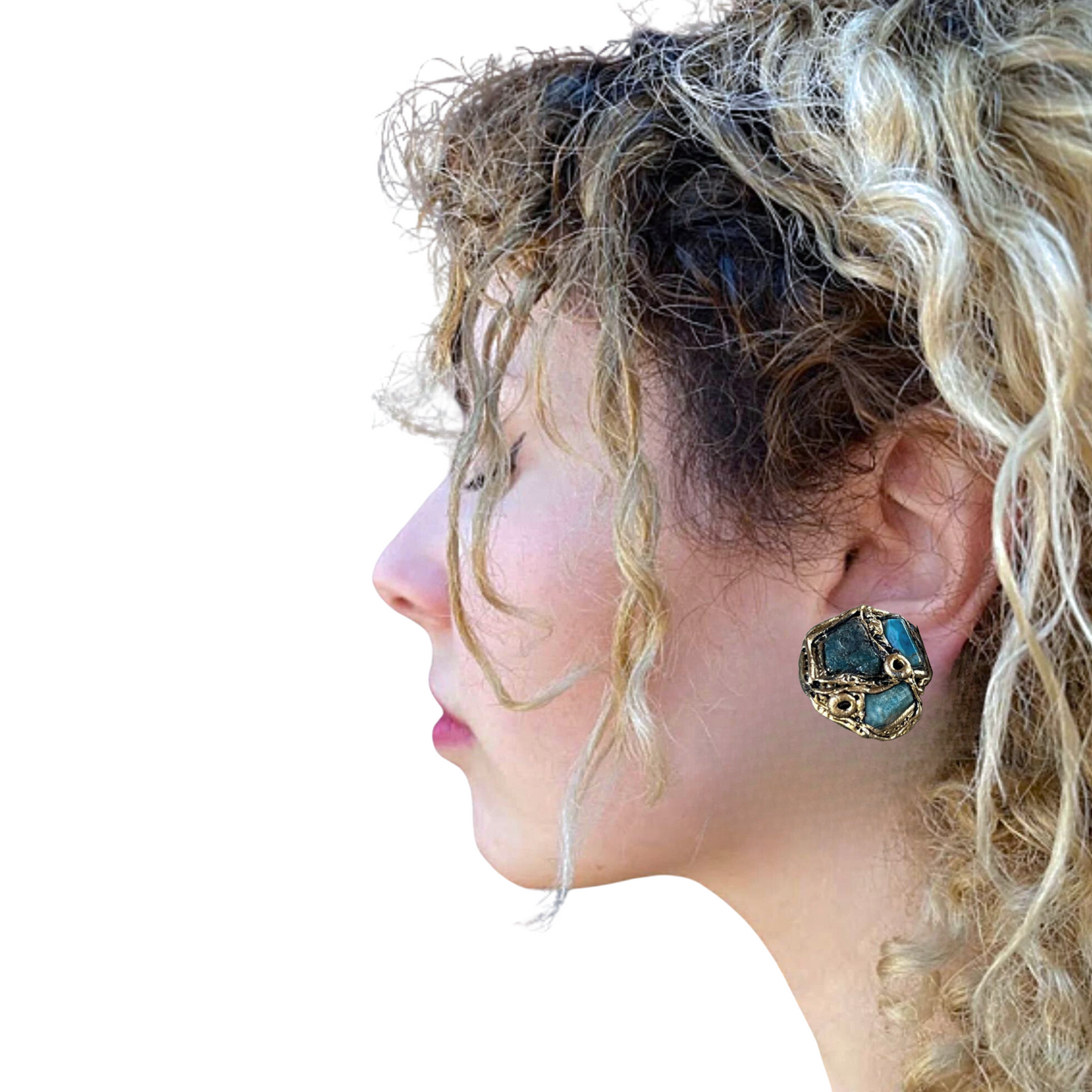 Blue Apatite Stud Earrings - Raw Gemstone Jewelry