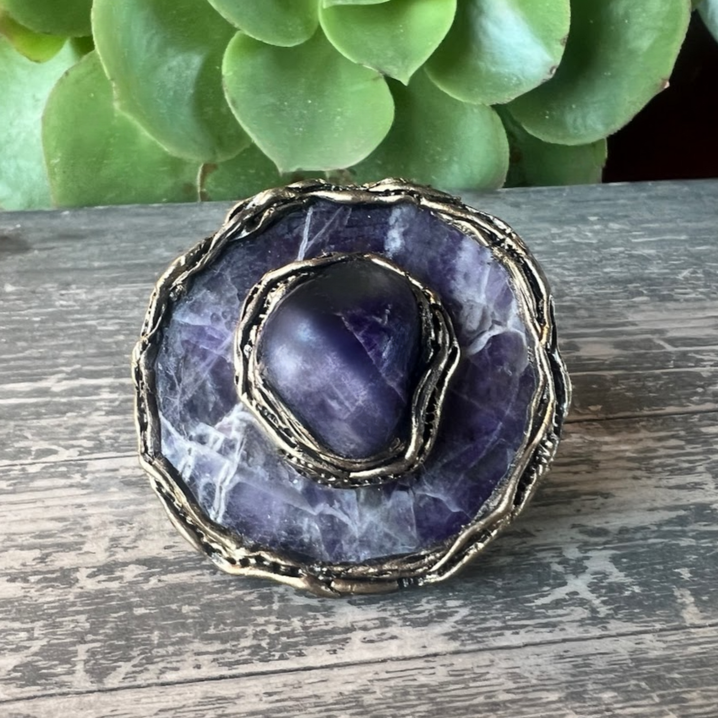 Chunky Amethyst Statement Ring - Big Round Cocktail Jewelry