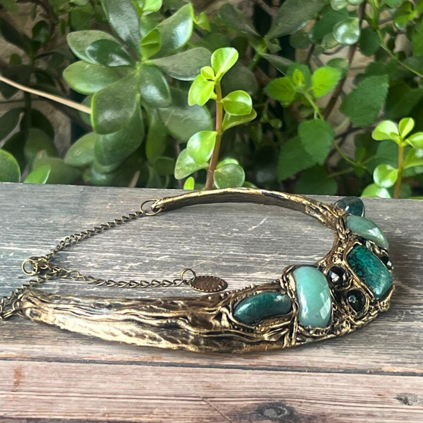Chunky Green Choker Collar Necklace with Aventurine, Bloodstone & Chrysocolla