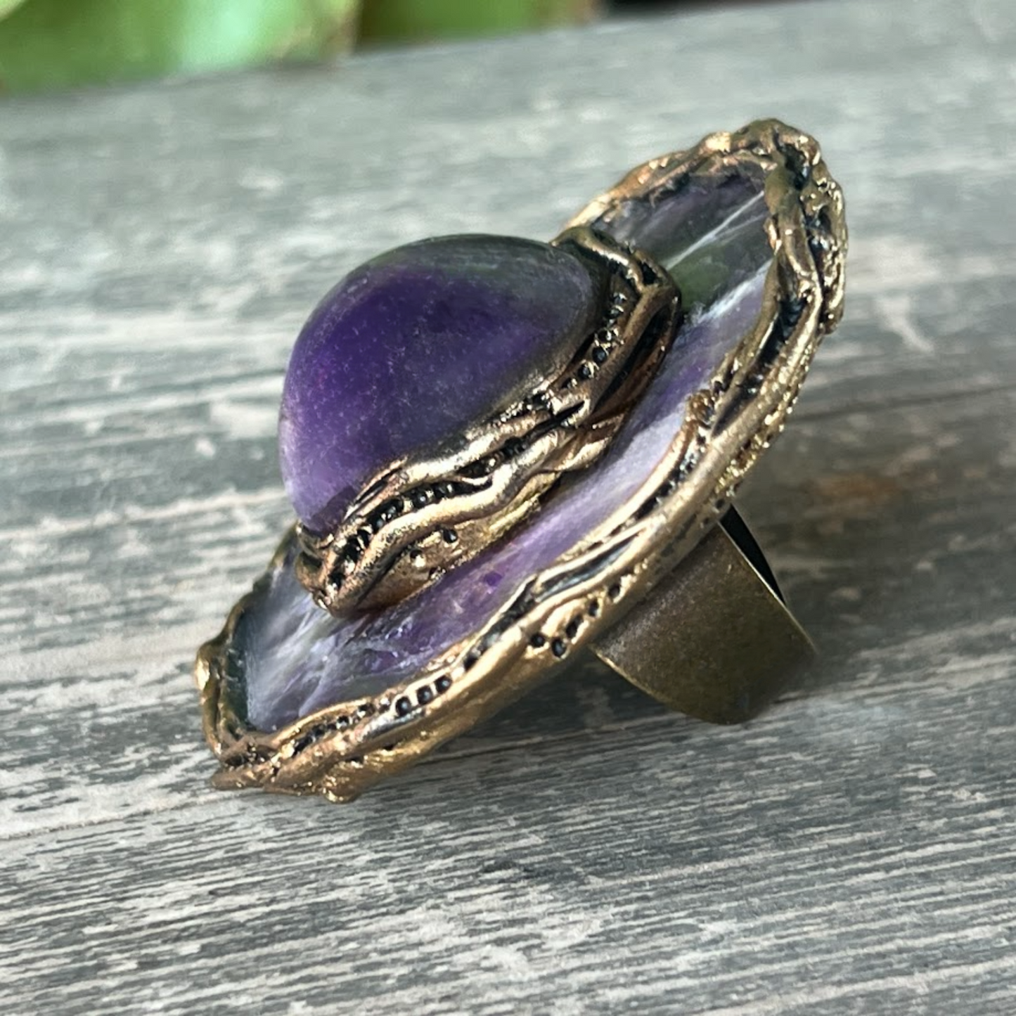 Chunky Amethyst Statement Ring - Big Round Cocktail Jewelry