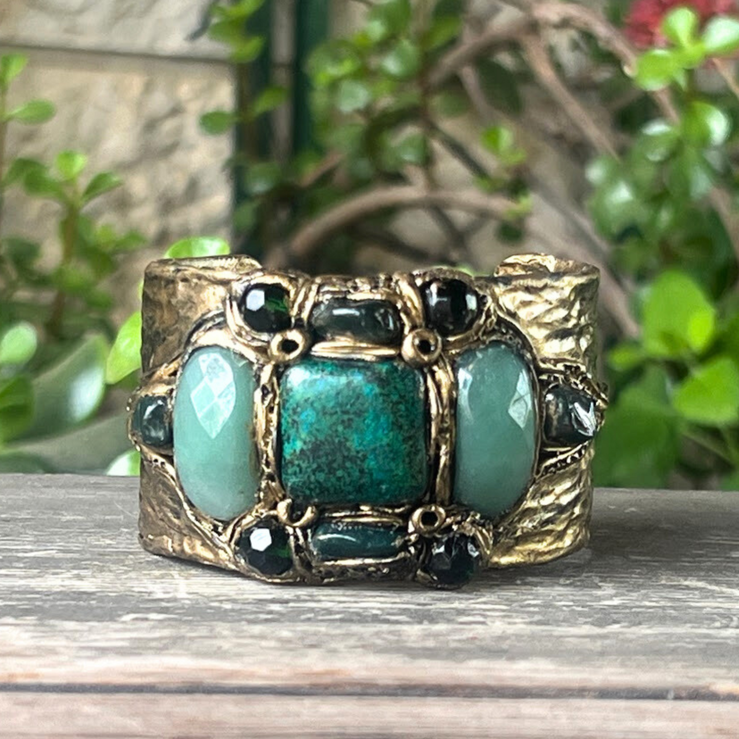 Chunky Green Choker Collar Necklace with Aventurine, Bloodstone & Chrysocolla