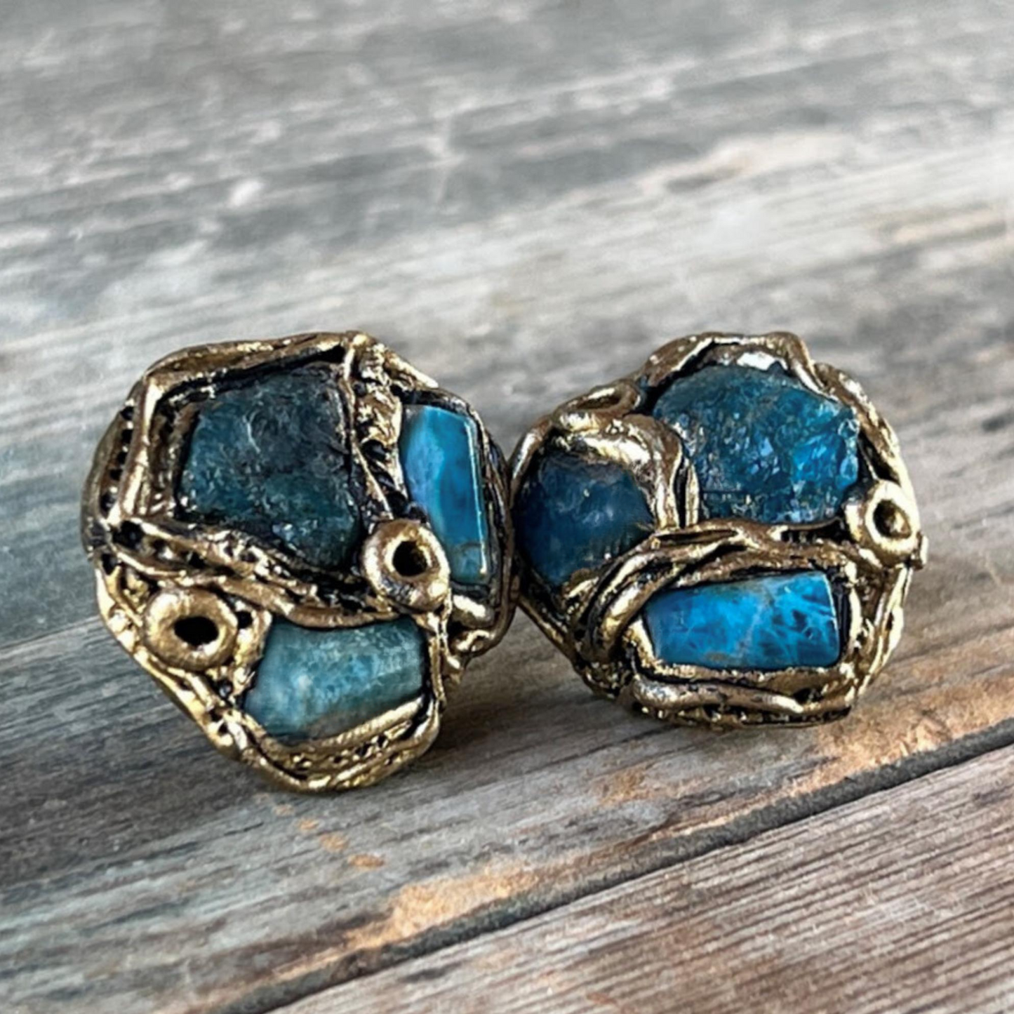 Blue Apatite Stud Earrings - Raw Gemstone Jewelry