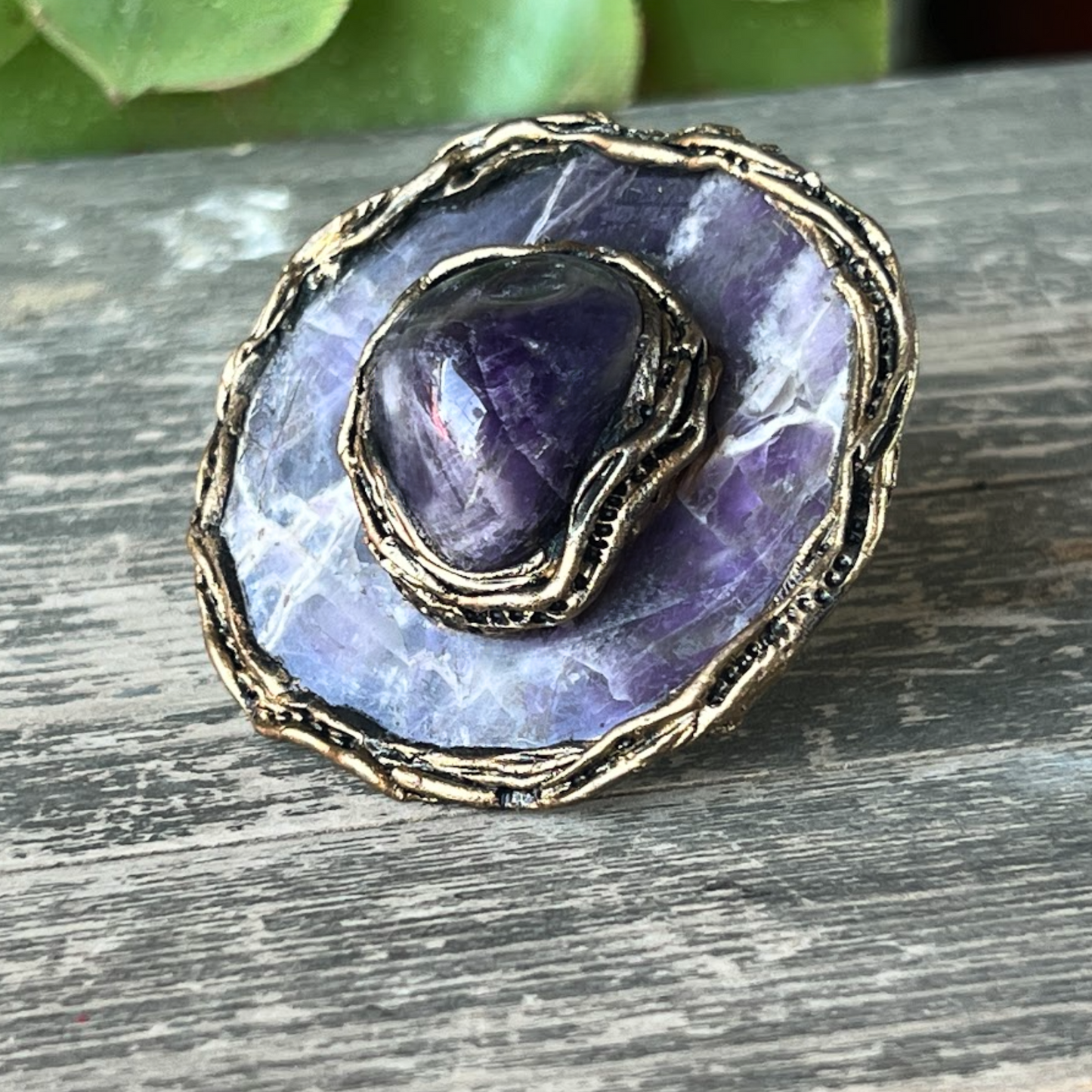 Chunky Amethyst Statement Ring - Big Round Cocktail Jewelry