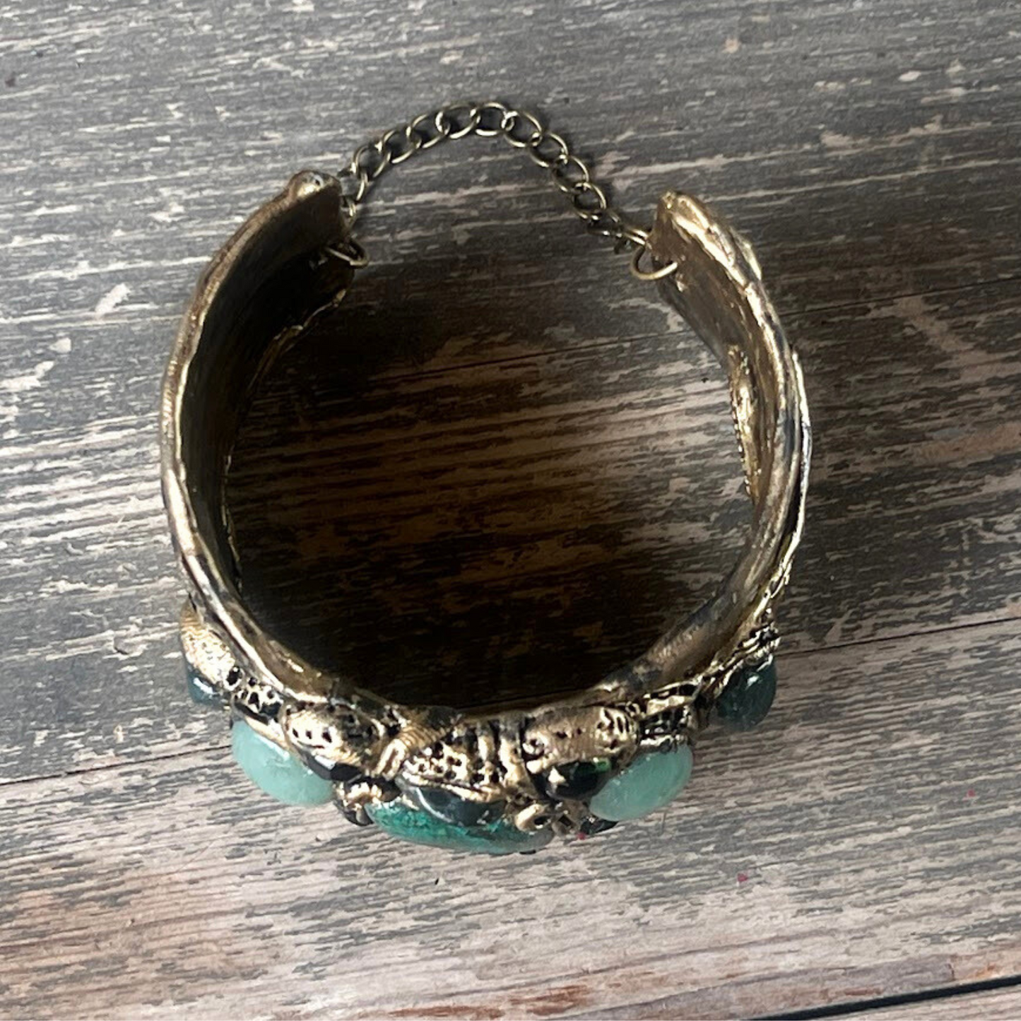 Green Gemstone Cuff Bracelet with Aventurine & Chrysocolla, Unique Gift for Her