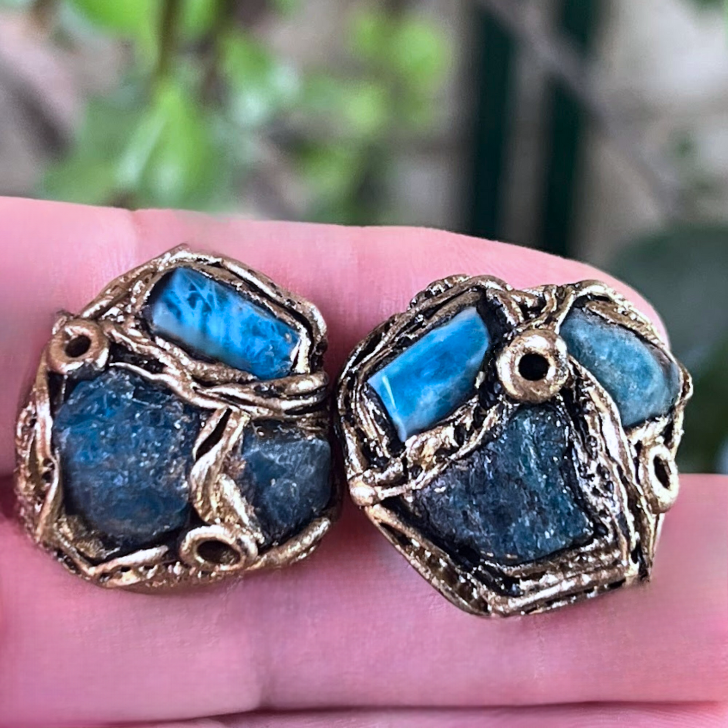 Blue Apatite Stud Earrings - Raw Gemstone Jewelry