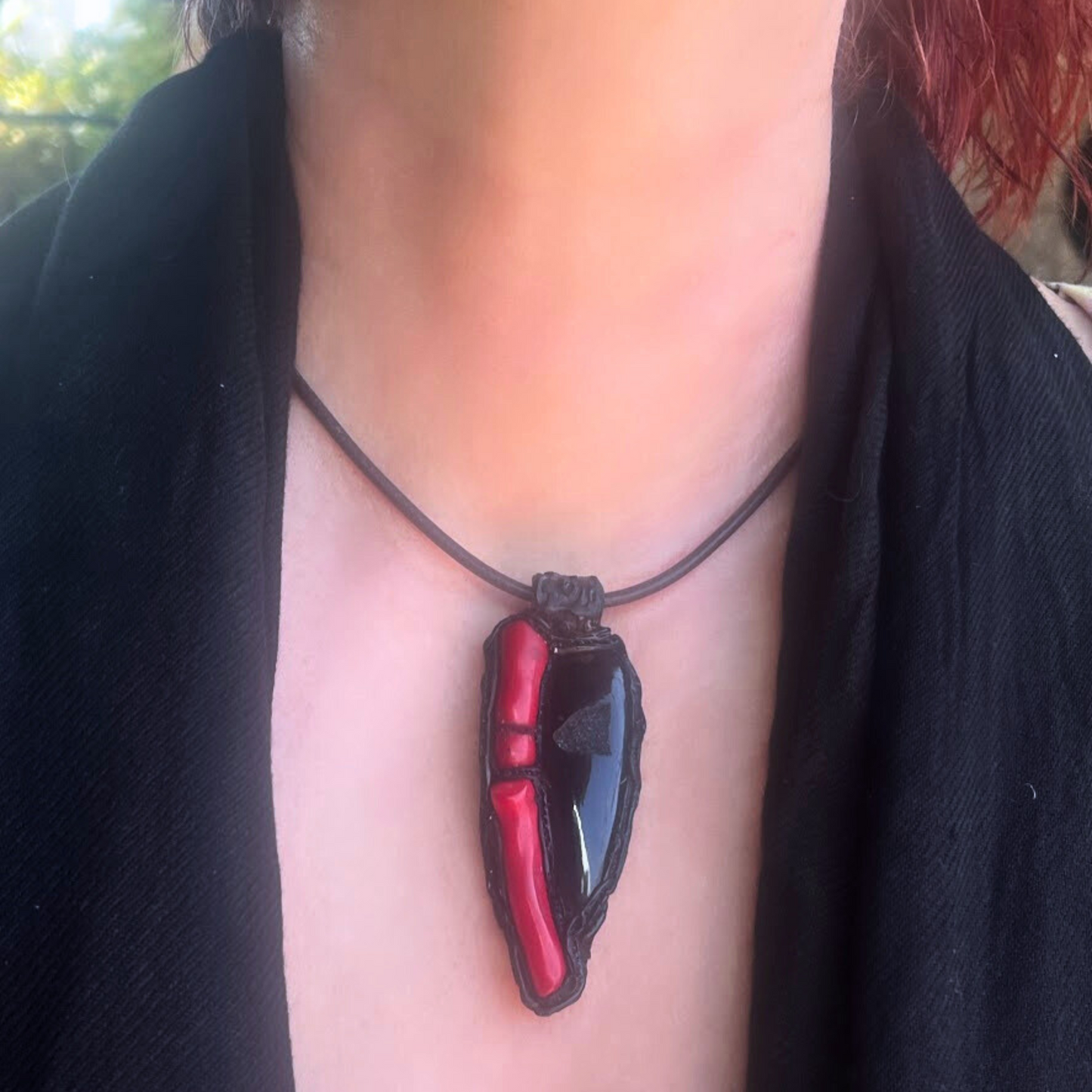 Statement Black Onyx and Red Coral Large Stud Earrings