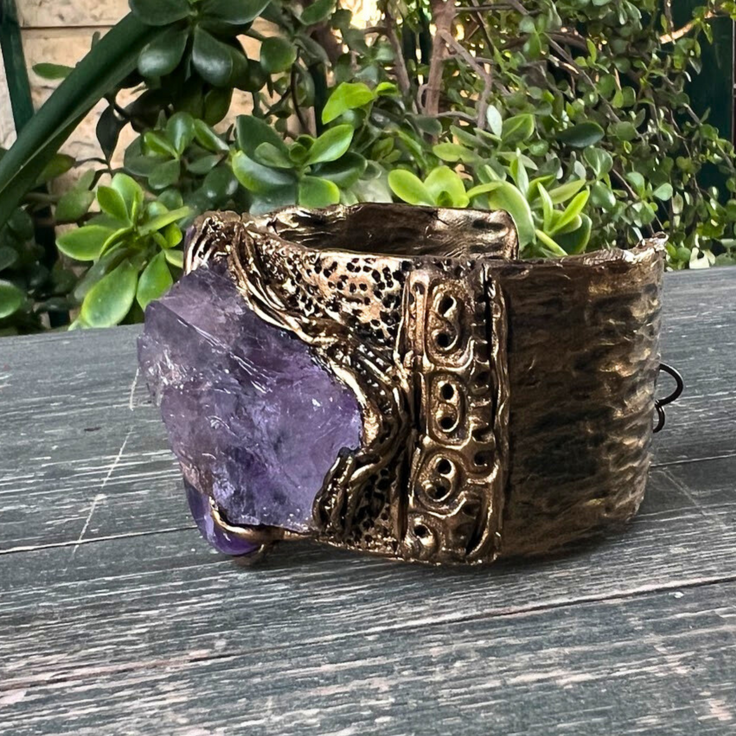 Amethyst Crystal Cuff Bracelet, Boho Purple Stone Bracelet