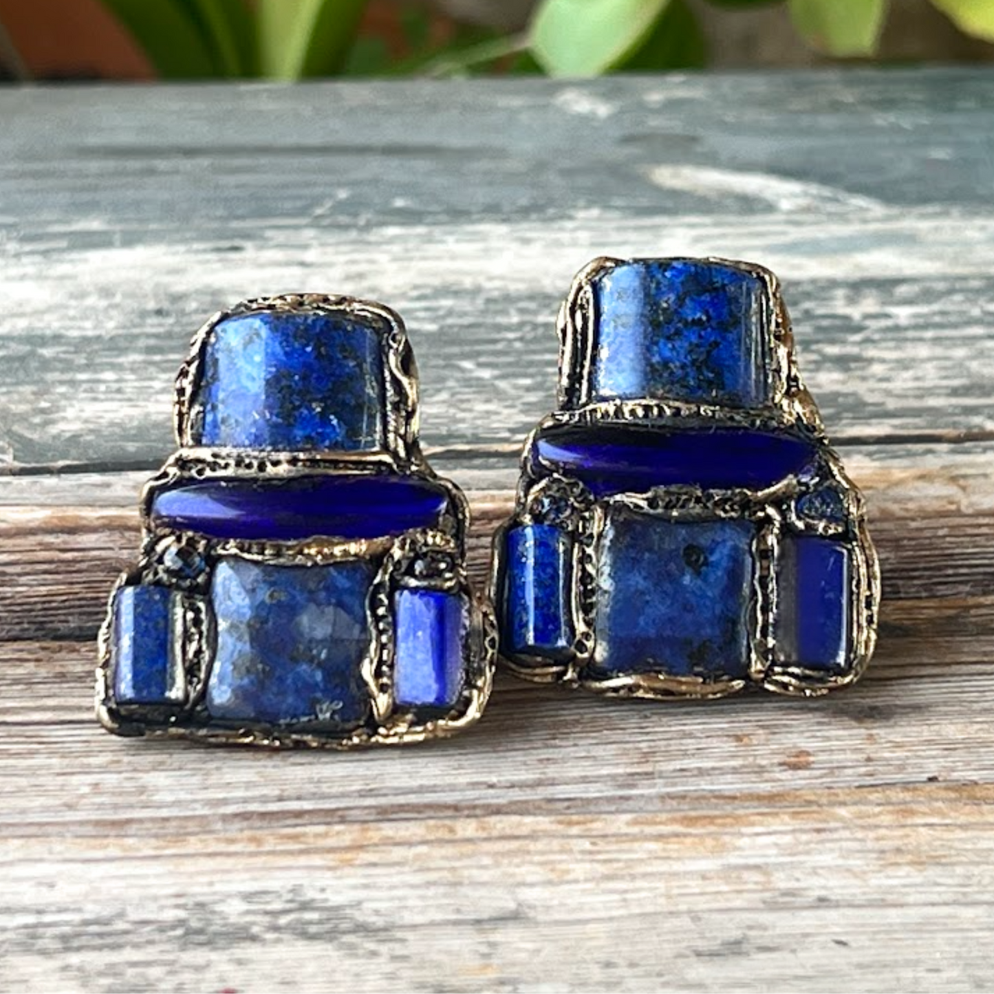 Lapis Lazuli Gemstone Cuff Bracelet - Boho Unique Statement Blue