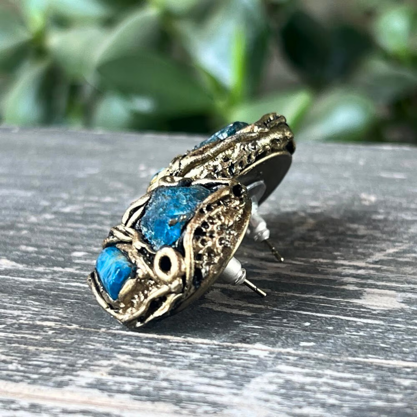 Blue Apatite Stud Earrings - Raw Gemstone Jewelry