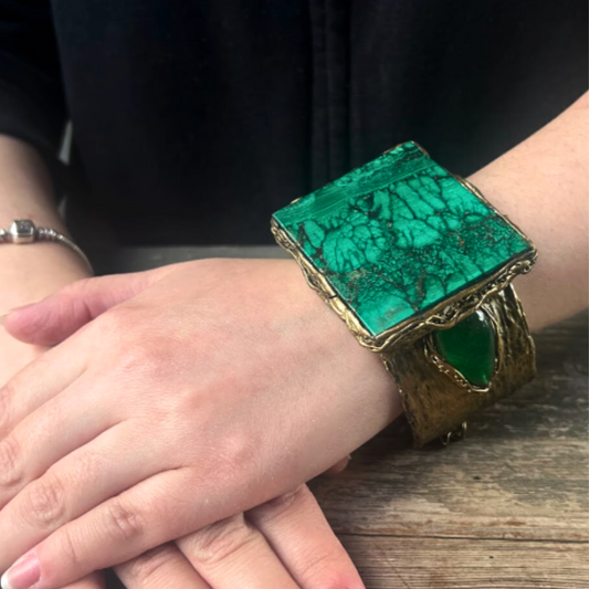 Malachite Green Gemstone Cuff Bracelet