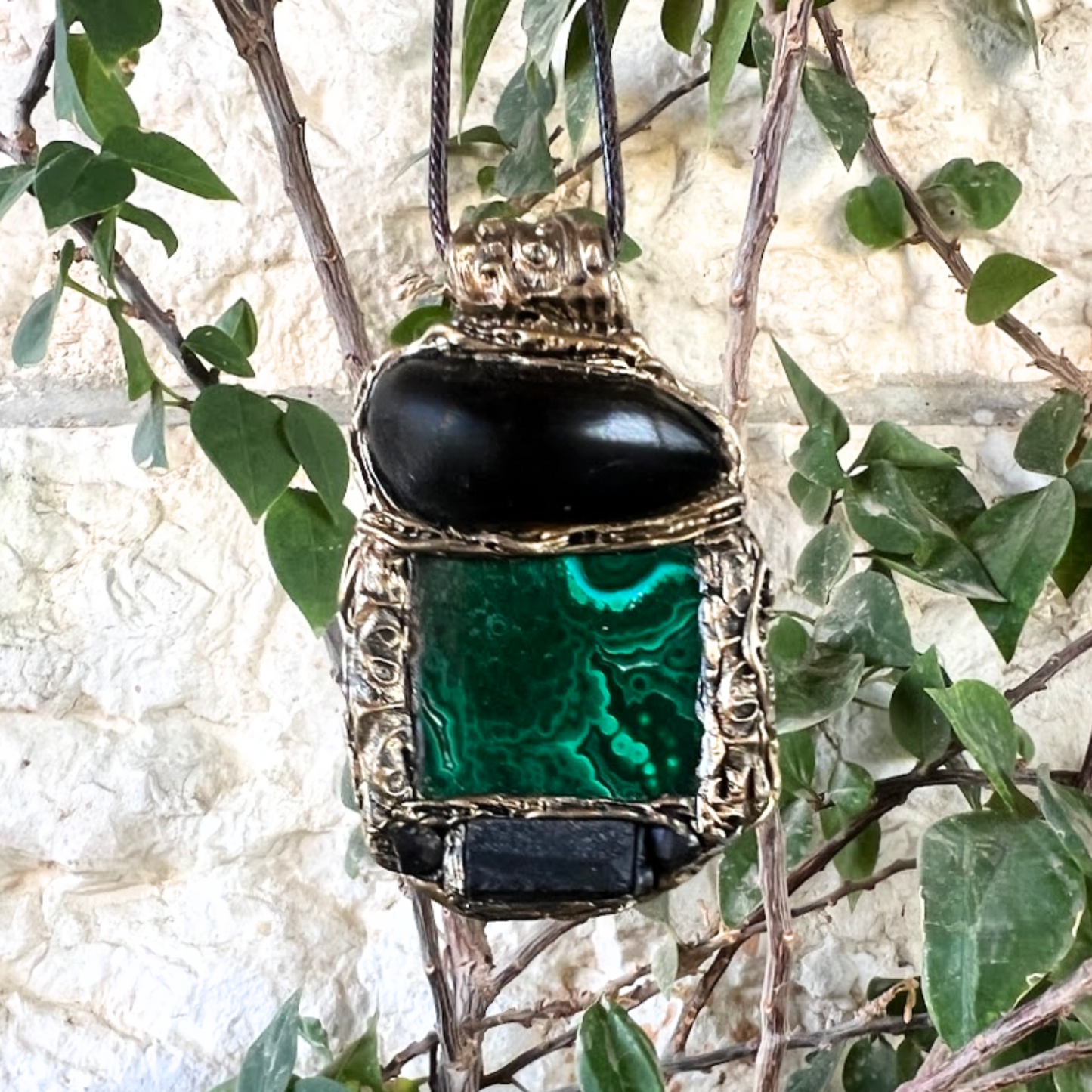 Malachite Black Tourmaline Obsidian Necklace for Empath Protection