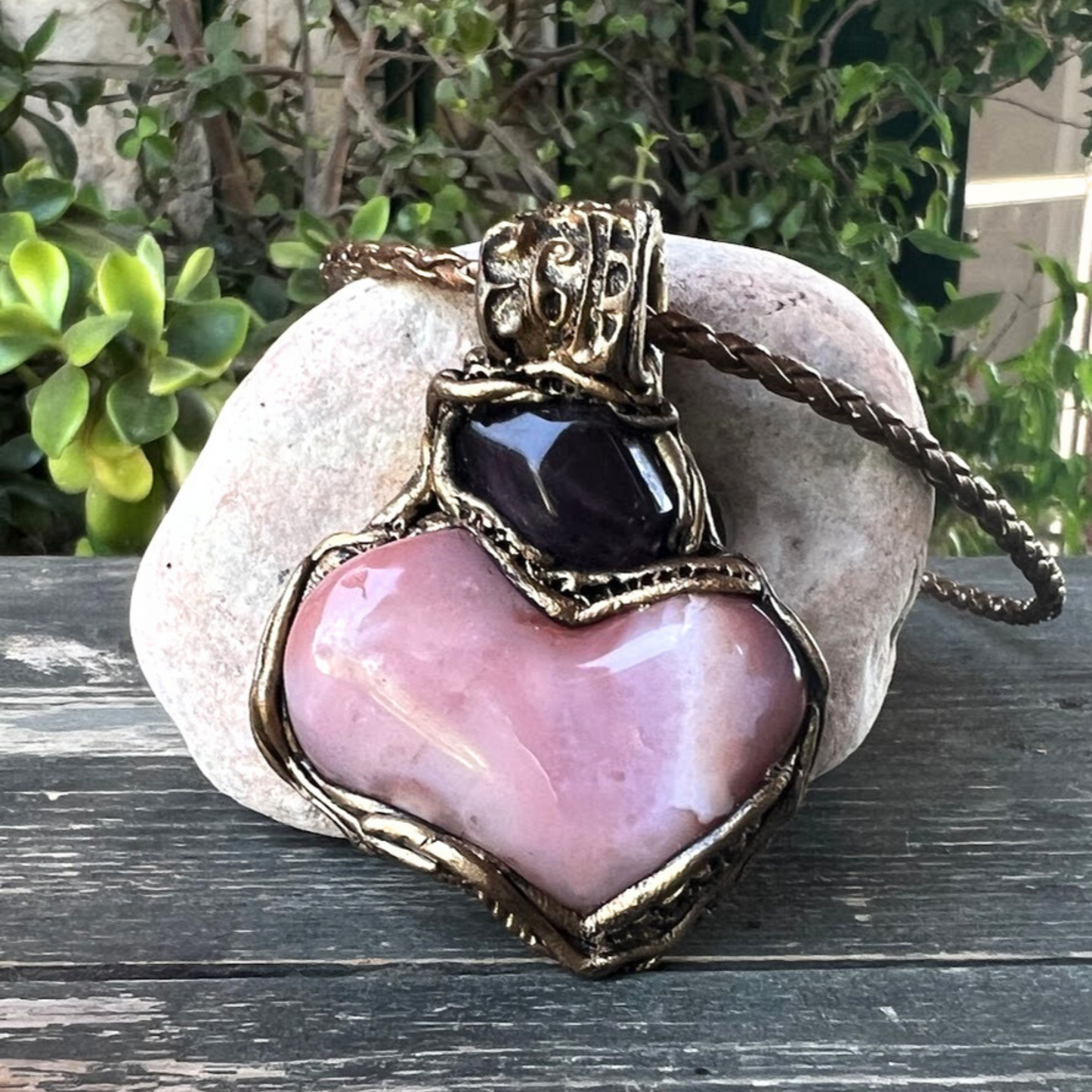 Pink Botswana Agate and Fluorite Large Heart Stone Necklace