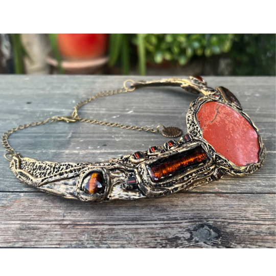 Red Jasper Murano Glass Statement Choker - Chunky Collar Necklace