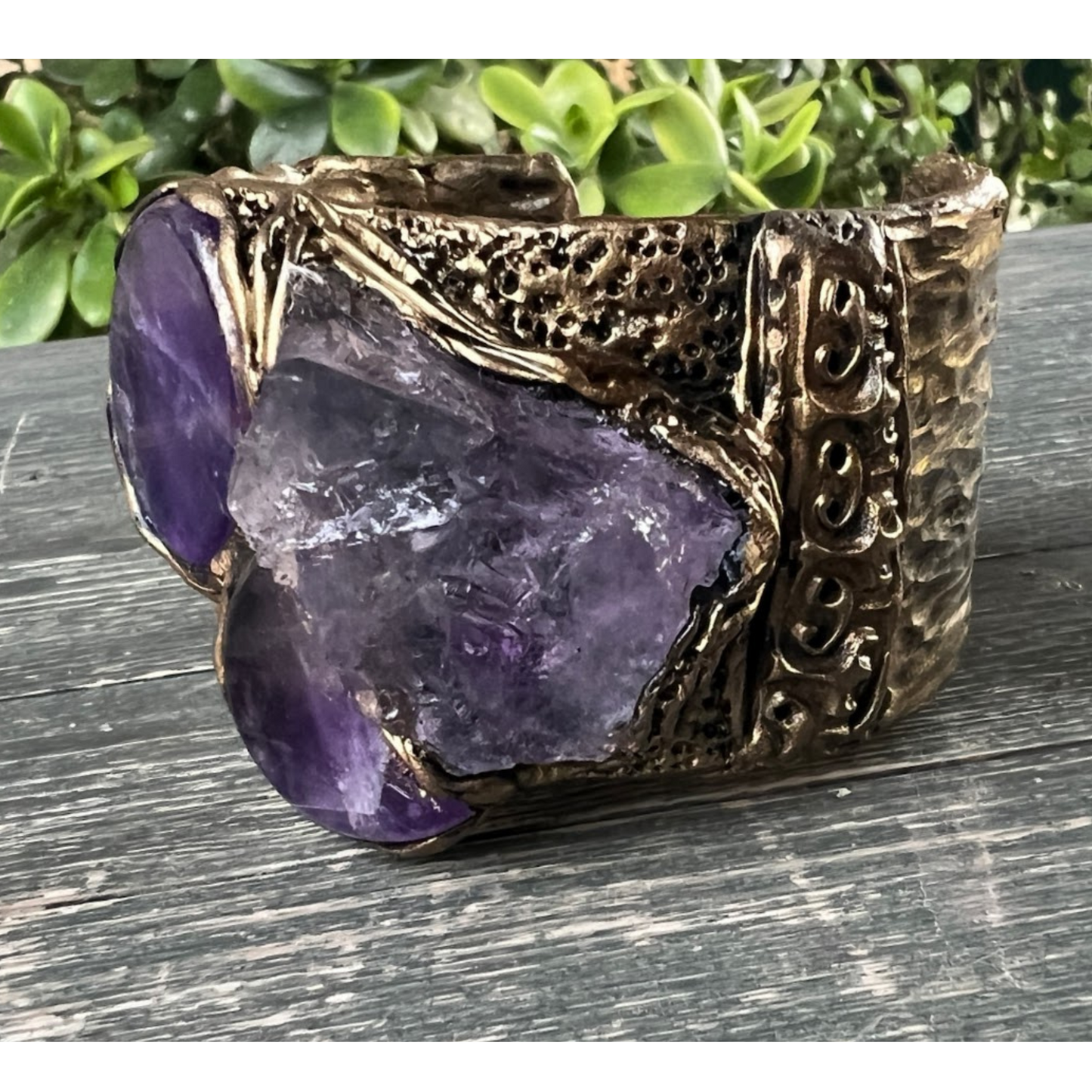 Amethyst Crystal Cuff Bracelet, Boho Purple Stone Bracelet