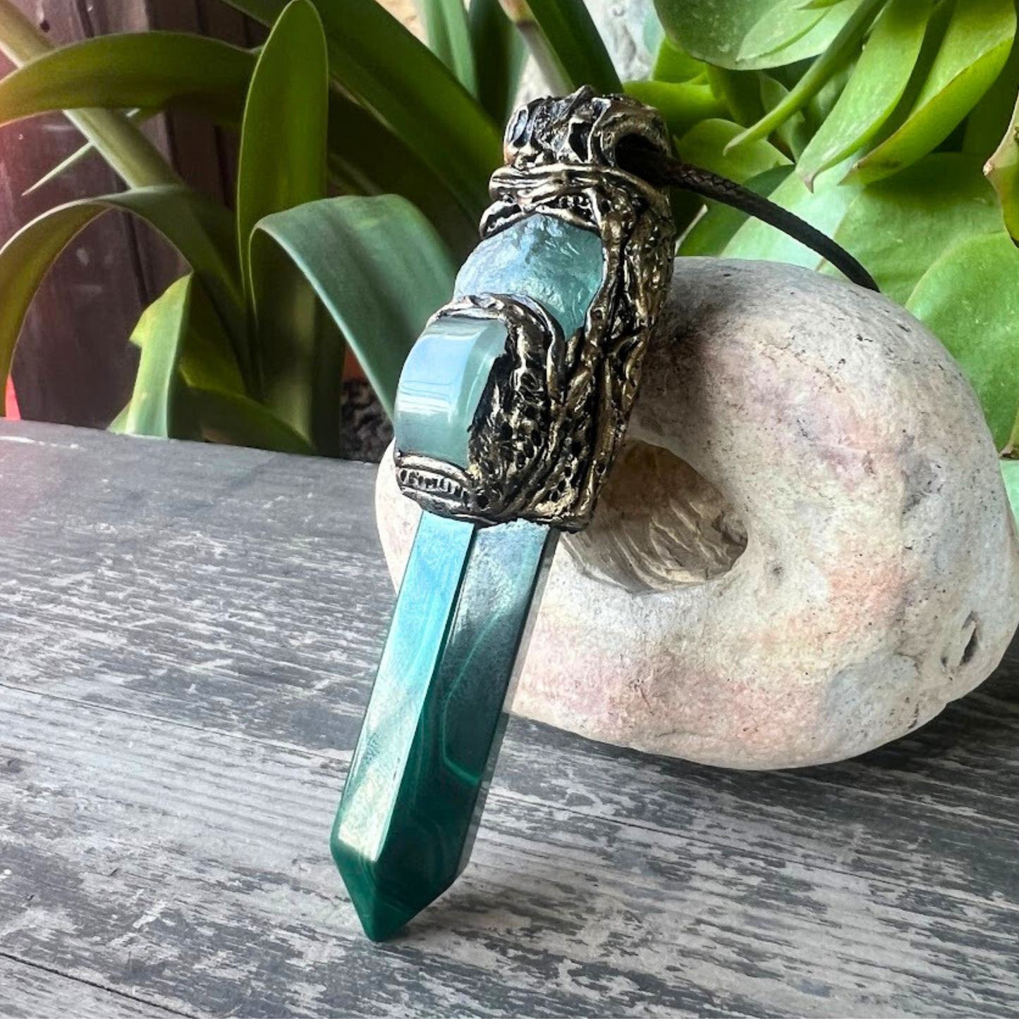 Green Crystal Pendant Necklace with Malachite, Fluorite, Aventurine - Amulet Jewelry