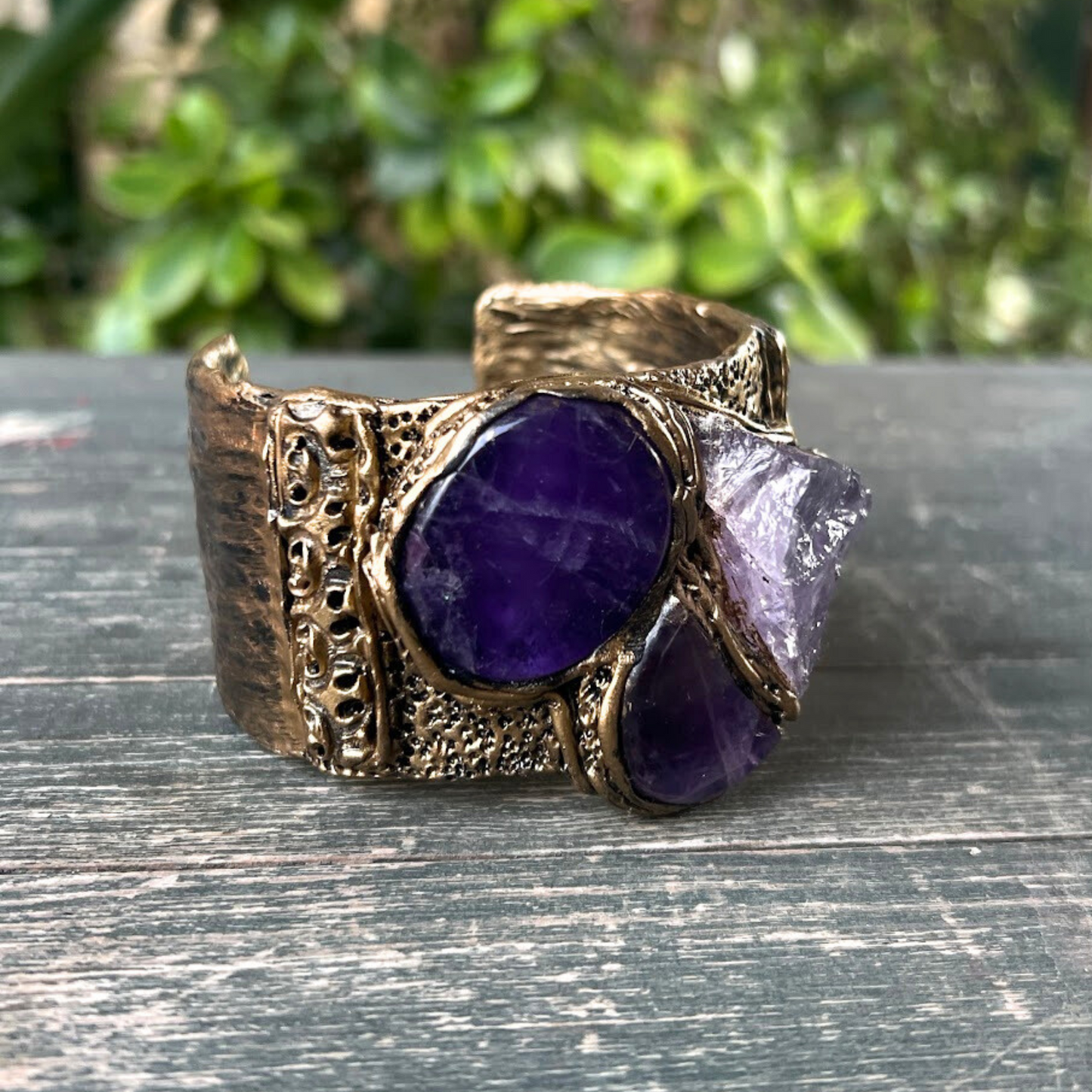 Amethyst Crystal Cuff Bracelet, Boho Purple Stone Bracelet