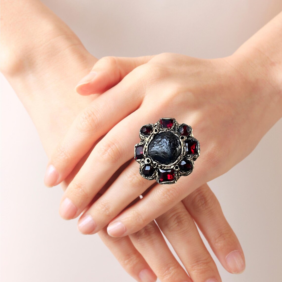 Raw Garnet Large Cuff Bracelet - Statement Crystal Jewelry