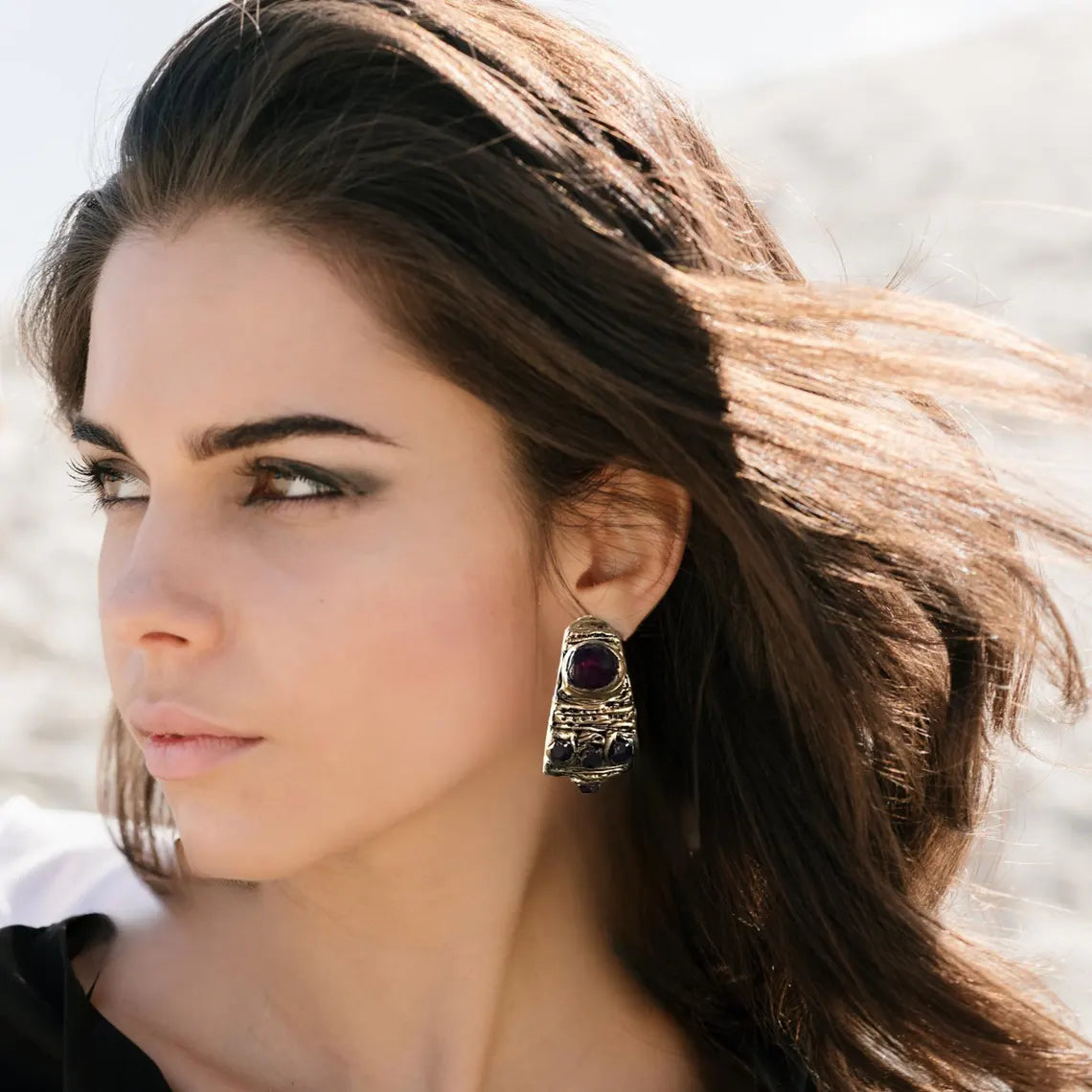 Chunky Garnet Hoop Earrings - Statement Crystal Jewelry