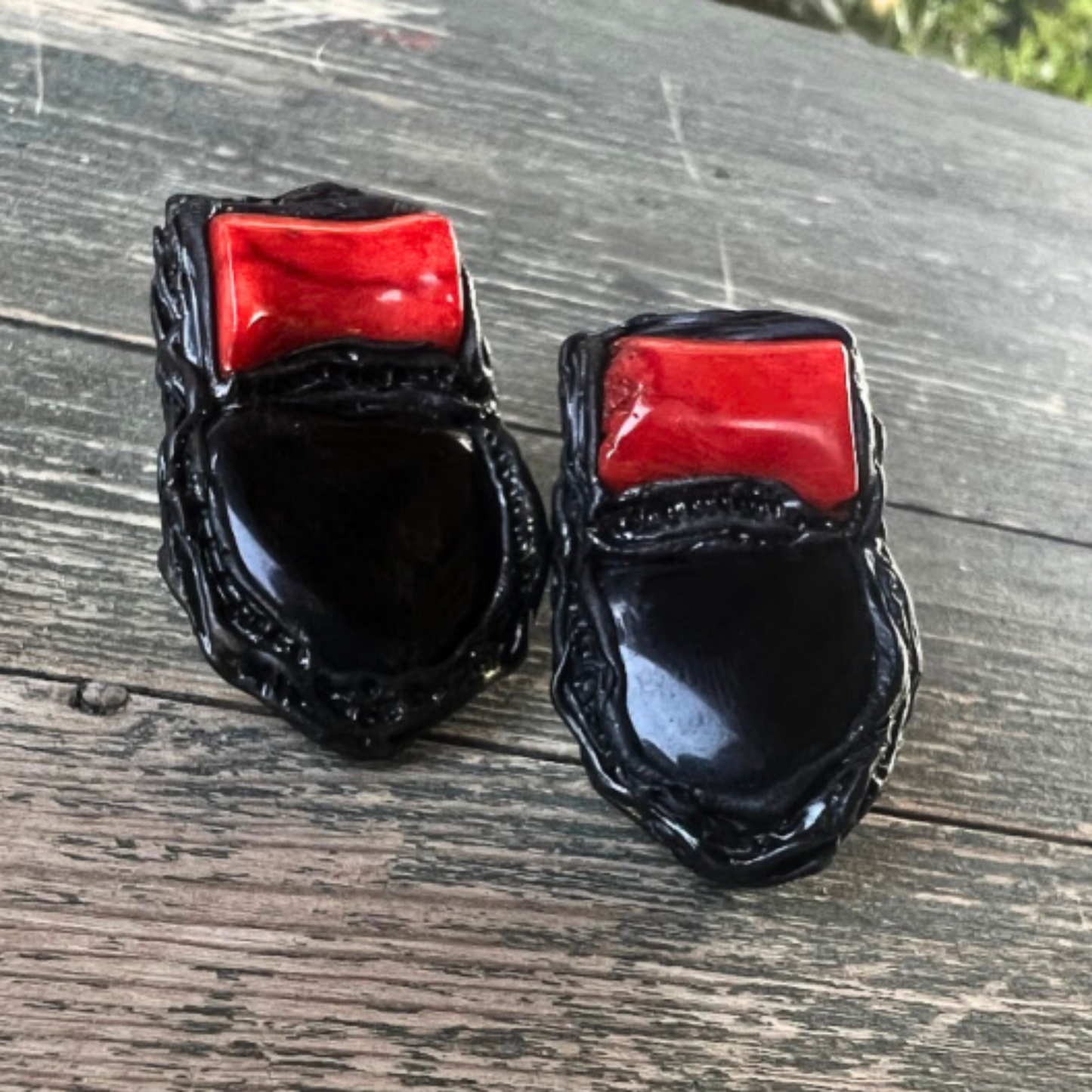 Black Onyx & Red Coral Pendant - Large Statement Necklace
