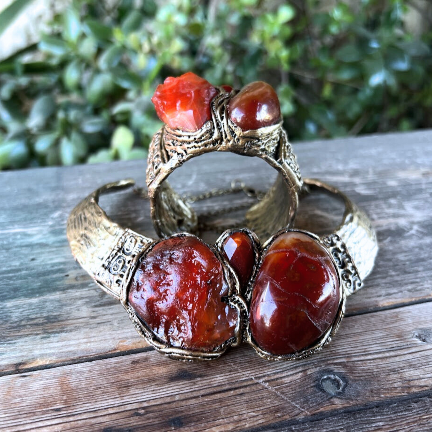 Boho Carnelian Gemstone Cuff Bracelet - Unique Statement Gift for Her