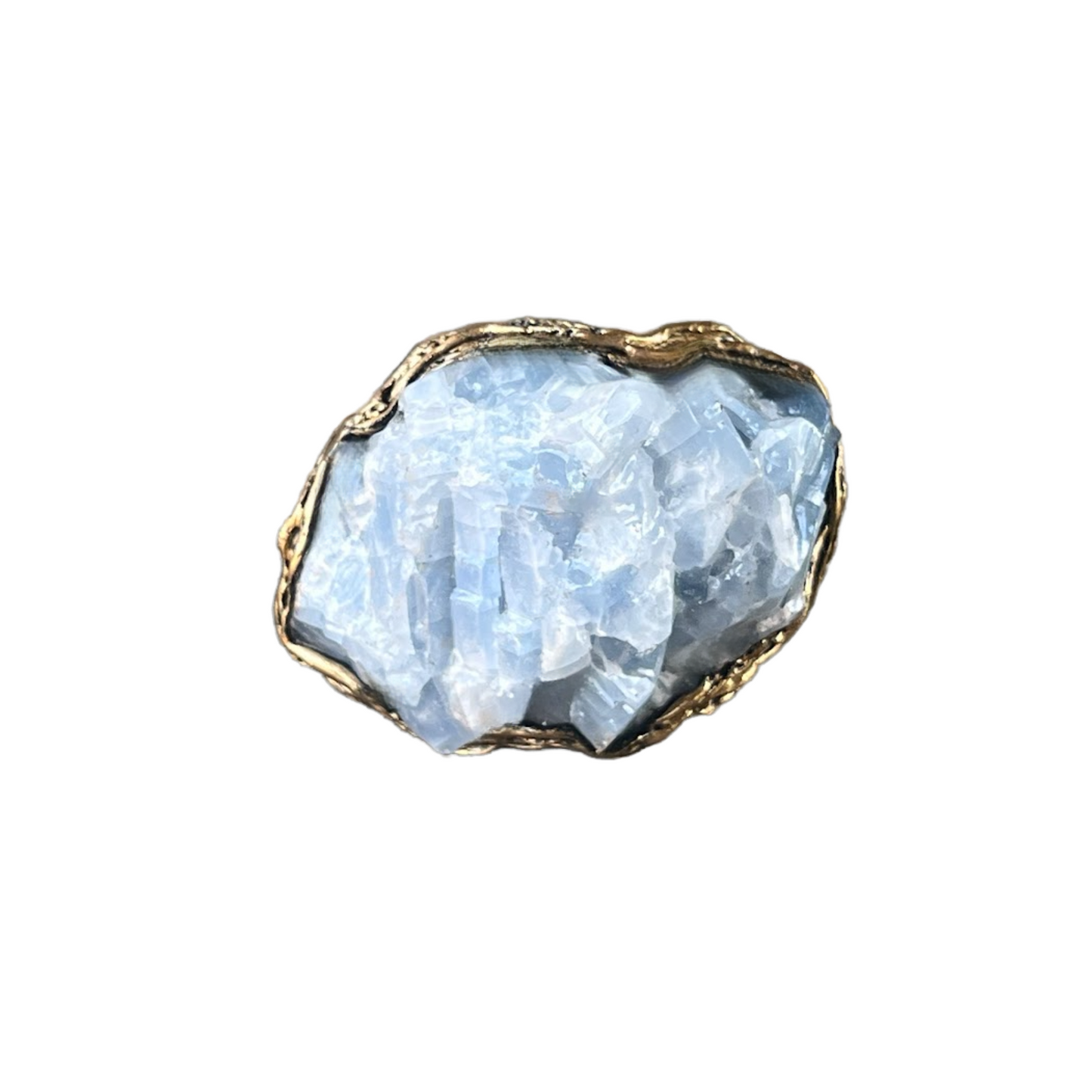 Chunky Raw Crystal Ring with Blue Calcite - Statement Gemstone Jewelry
