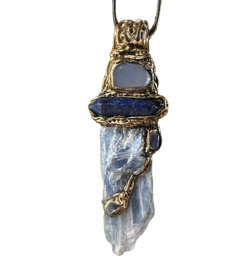 Blue Kyanite Lapis Lazuli Onyx Raw Healing Stone Amulet Necklace