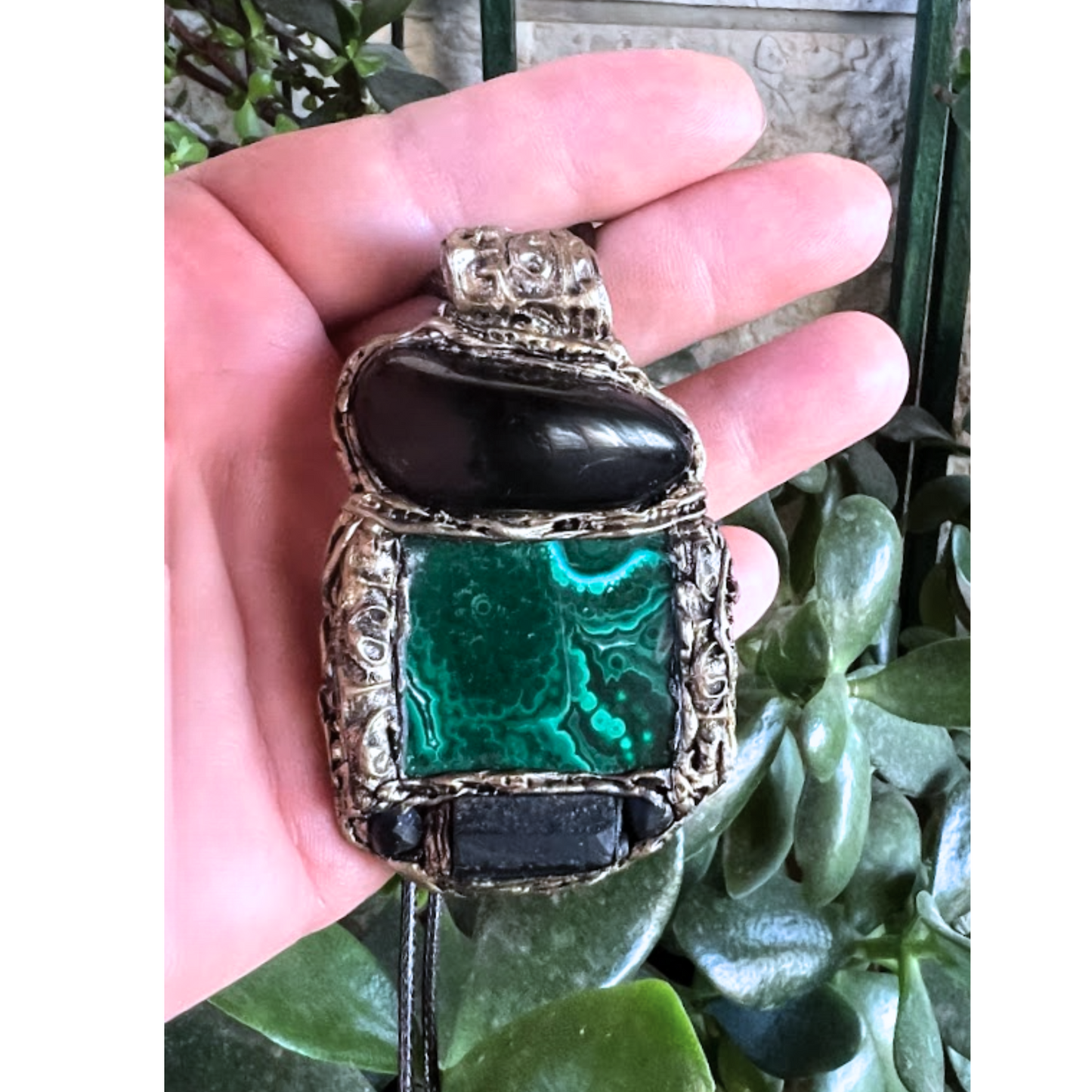 Malachite Black Tourmaline Obsidian Necklace for Empath Protection
