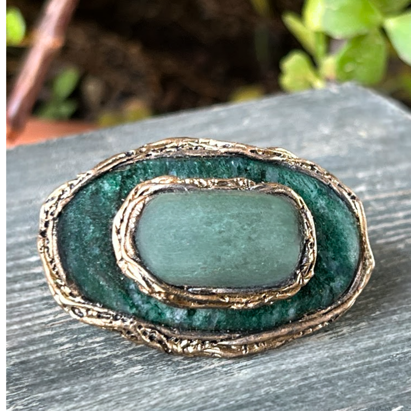 Dark and Light Aventurine Green Stone Ring - Bold Statement Jewelry